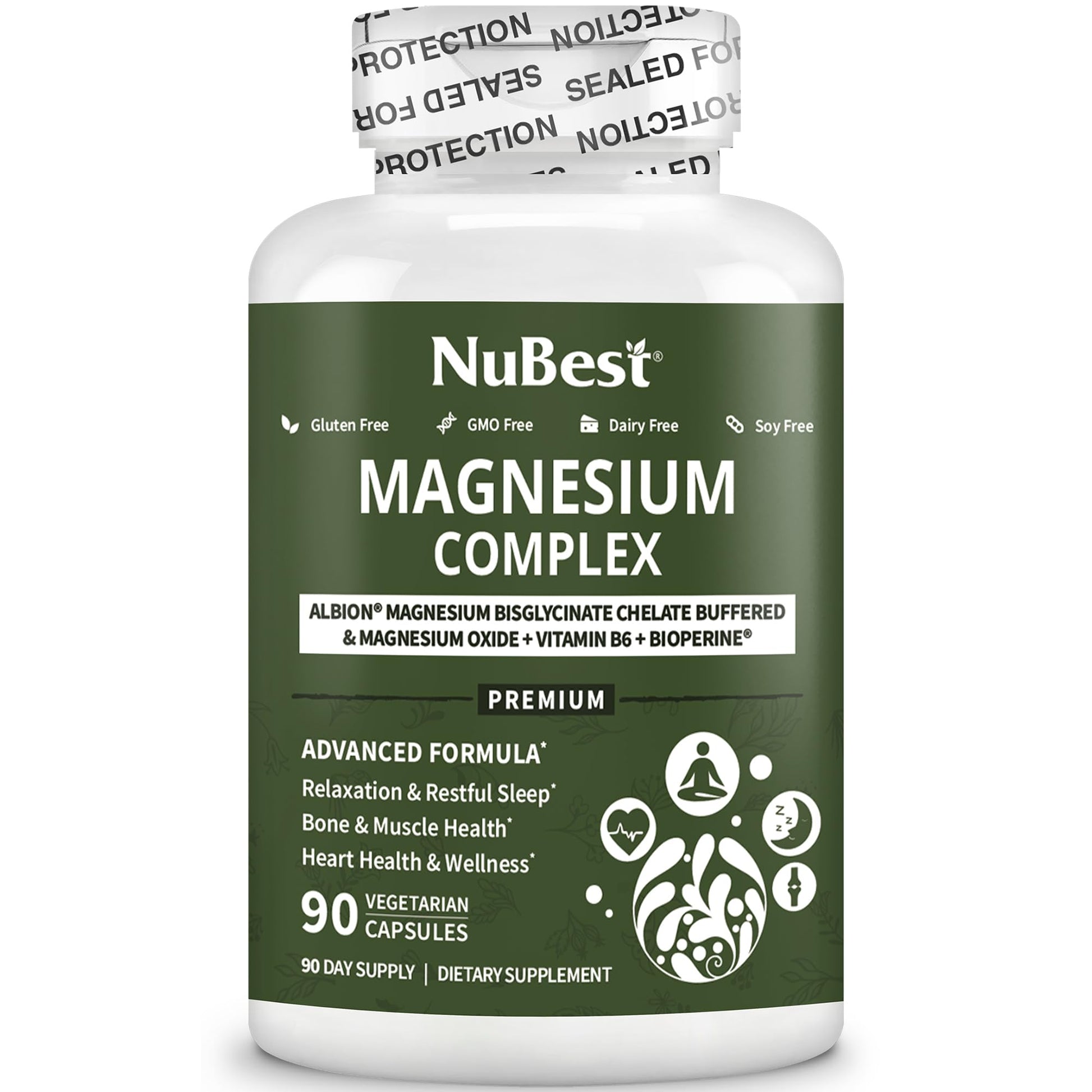 Magnesium Glycinate Chelate Complex with Albion Magnesium Bisglycinate Chelate, Vitamin B6 & BioPerine for Bone, Muscle, Natural Sleep, NuBest buy supplements canada