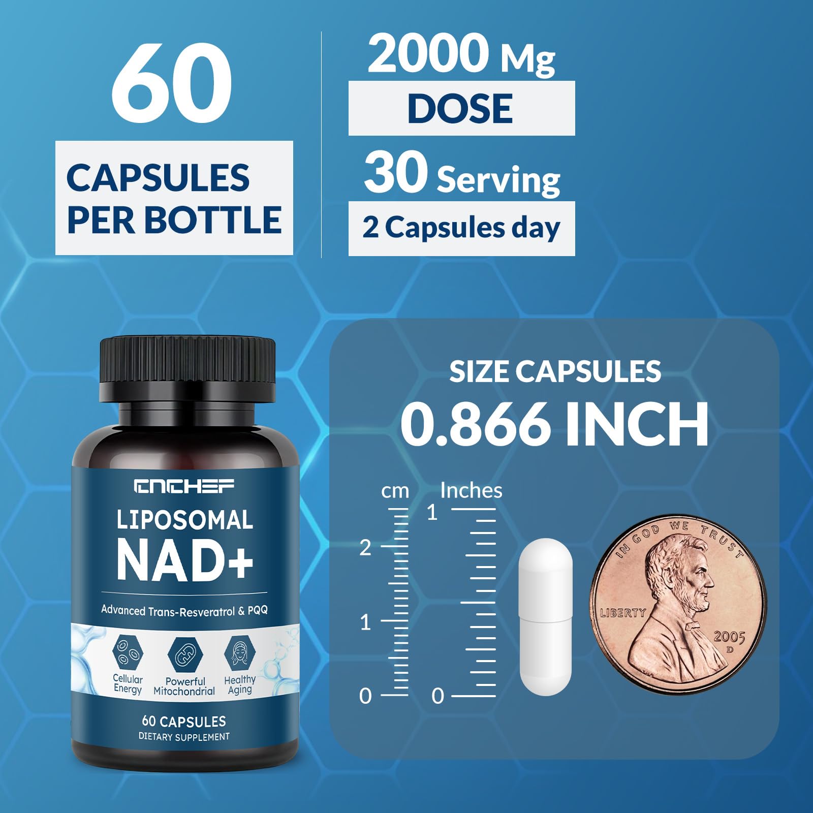 CNCHEF Liposomal NAD Supplement -1000mg, NAD Resveratrol Supplement for Women & Men with Nicotinamide Riboside, Resveratrol, PQQ & TMG, NAD Plus Boosts NAD+ Levels, Anti-Aging & Brain, 60 Capsules CNCHEF buy supplements canada