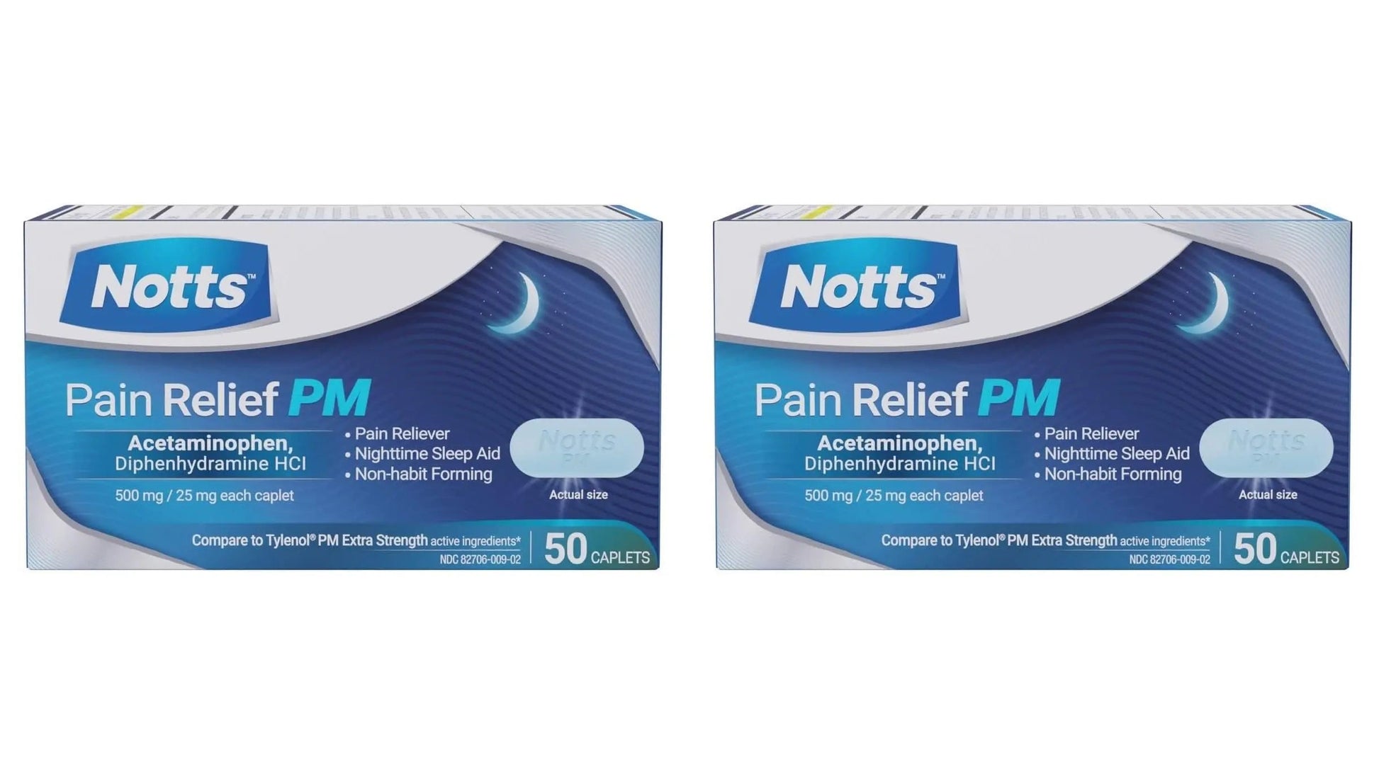 NOTTS PM Extra Strength Pain Relief & Sleep Aid, 500mg Acetaminophen & 25mg Diphenhydramine HCl, 50 Caplets for Nighttime Aches, Headaches & Body Pain, Non-Habit Forming (Pack of 2) NOTTS buy supplements canada