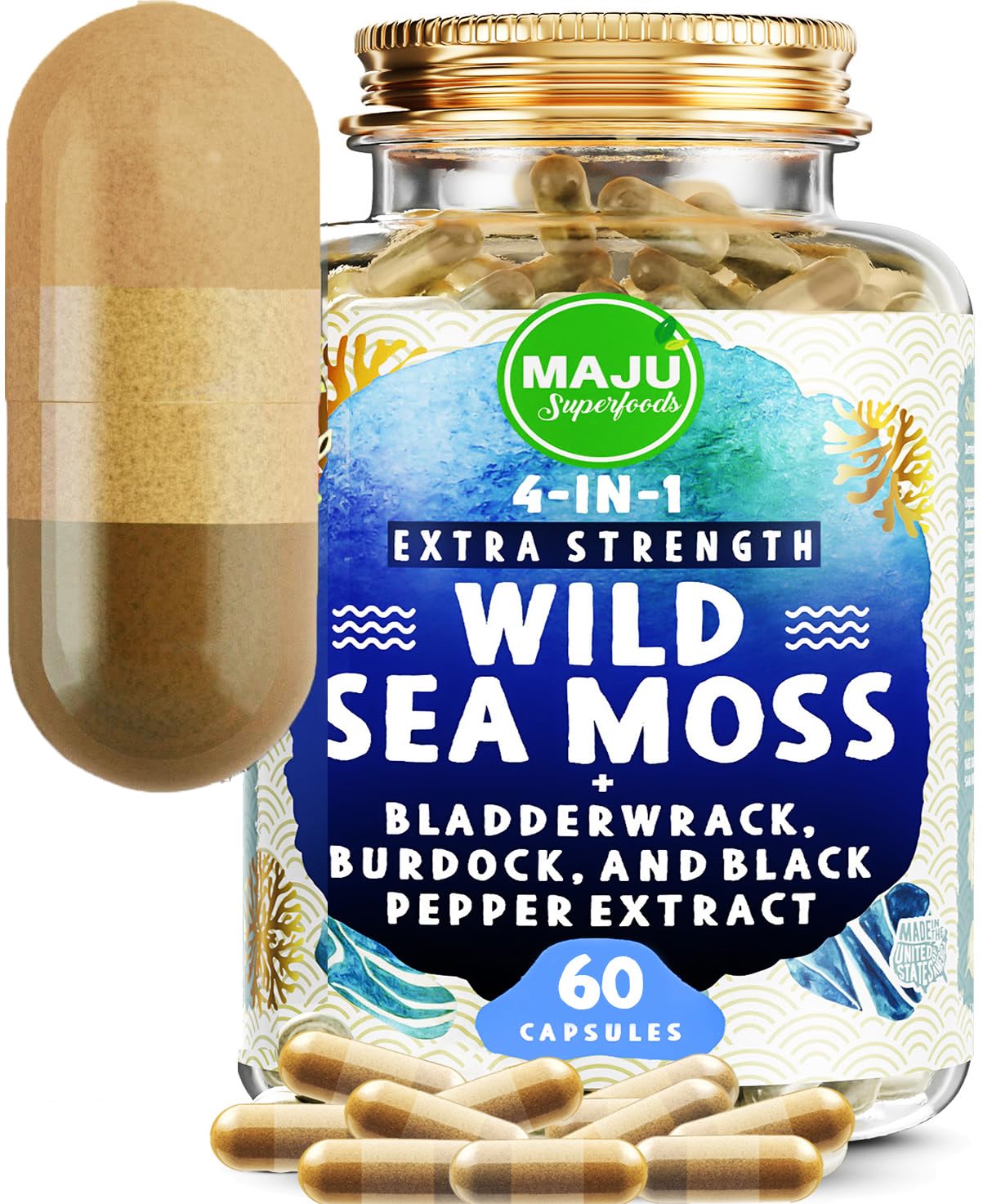 MAJU 4-in-1 Organic Sea Moss Capsules, Wild Chondrus Crispus, Seamoss Maju Superfoods buy supplements canada