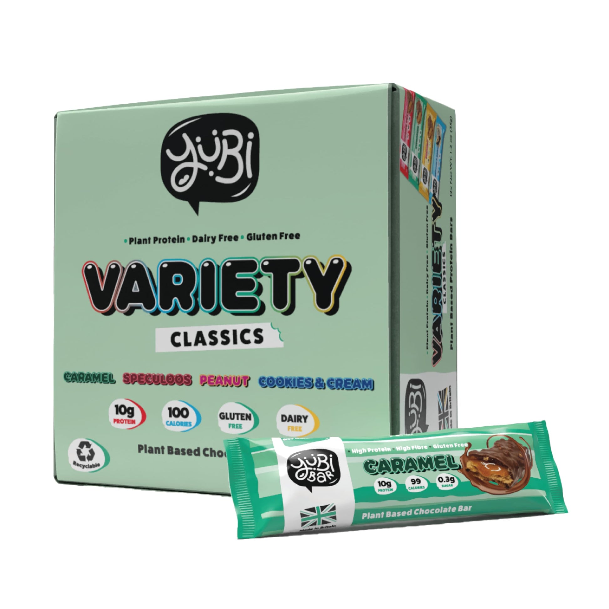 YuBi Bars - Protein Bars - 12 Bar Variety Pack - 100 Calories, 10g of Protein, Low Sugar, Low Carb, Palm Oil Free/Non-GMO, Gluten Free, Dairy Free, Healthy Snack, Non-GMO - 14.8oz (12 Pack, Variety Box) Yubi Bar buy supplements canada
