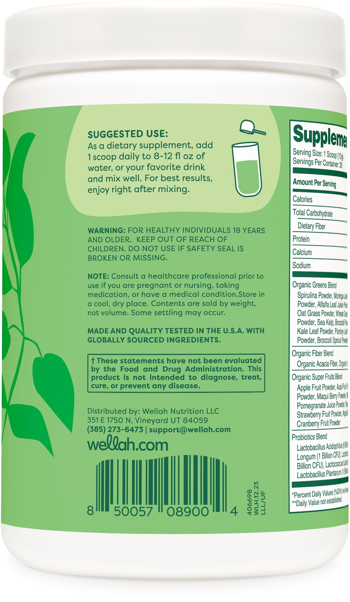 Wellah Leaf, Laugh, Love Super Greens Powder (Unflavored) 30 Servings - Superfood Supplement Drink Mix Wellah buy supplements canada