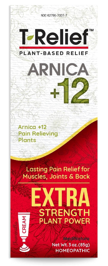 MediNatura T-Relief Extra Strength Cream Arnica +12 Natural Relieving Actives for Back Pain Joint Soreness Muscle Aches & Stiffness, Whole Body Fast Acting Relief for Women & Men - 3 oz MediNatura buy supplements canada