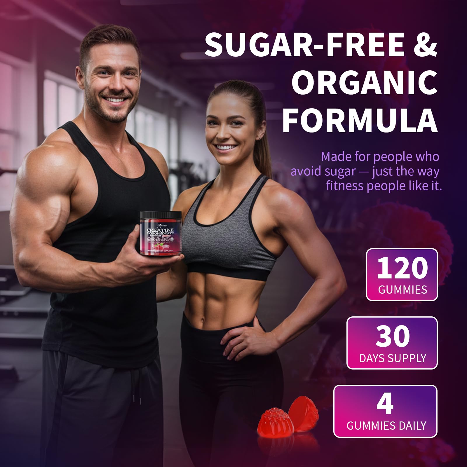 Creatine Monohydrate Gummies 5000mg for Men & Women, Organic Pure Creatine Gummies | Sugar Free,Vegan, Non-GMO,Raspberry Flavor, 120 Count VitaHarbor buy supplements canada