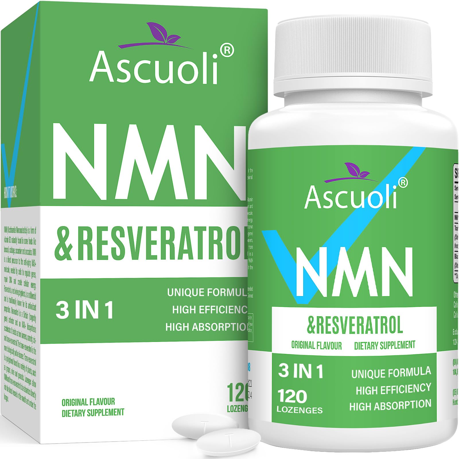 Sublingual NMN 500mg + Trans-Resveratrol 400mg, 3-in-1 Advanced Formula 99% Pure NMN Resveratrol Supplement for Boost* NAD, Cell, Immune, Energy & Muscle, Anti-Aging, 120 Lozenges, 120-Day Supply Ascuoli buy supplements canada