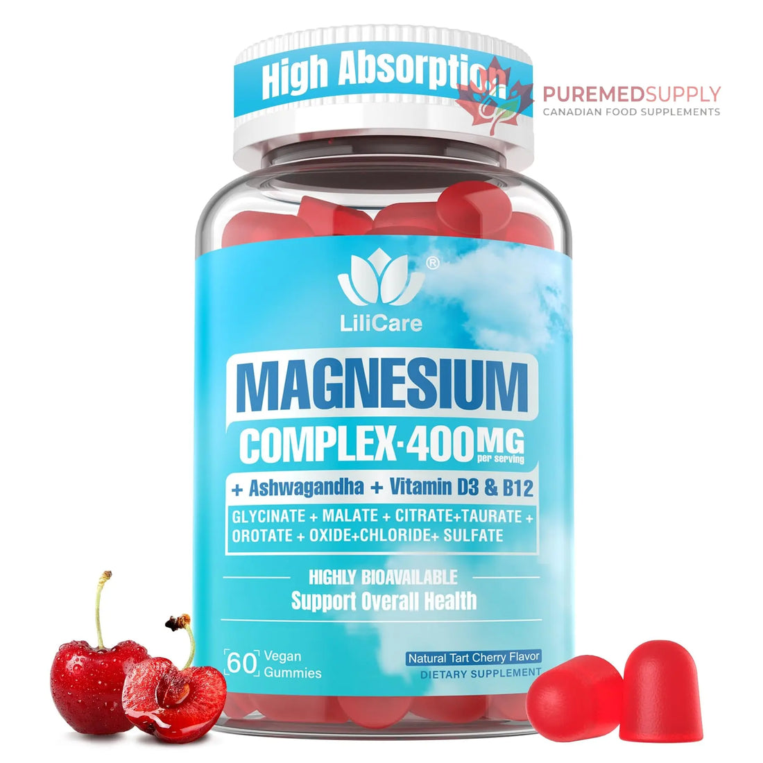 Sugar Free Magnesium Complex for Women, Calm Magnesium Gummies for Adults 400mg, Magnesium Glycinate, Citrate, Malate & More- Magnesium Gummy with Magnesium Ashwagandha, D3, B12 for Relax, Calm, Vegan LILICARE buy supplements canada