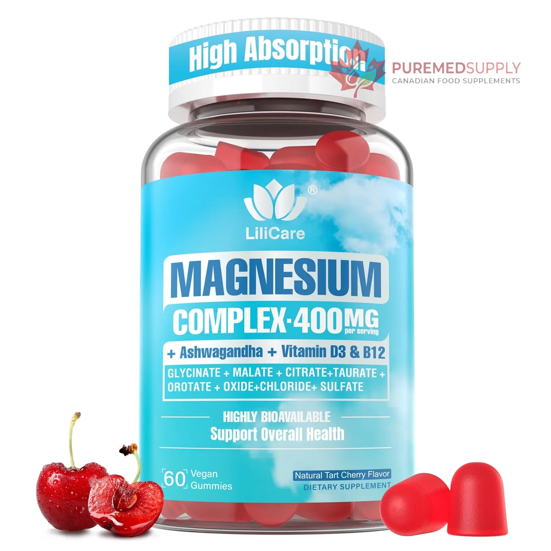 Sugar Free Magnesium Complex for Women, Calm Magnesium Gummies for Adults 400mg, Magnesium Glycinate, Citrate, Malate & More- Magnesium Gummy with Magnesium Ashwagandha, D3, B12 for Relax, Calm, Vegan LILICARE buy supplements canada