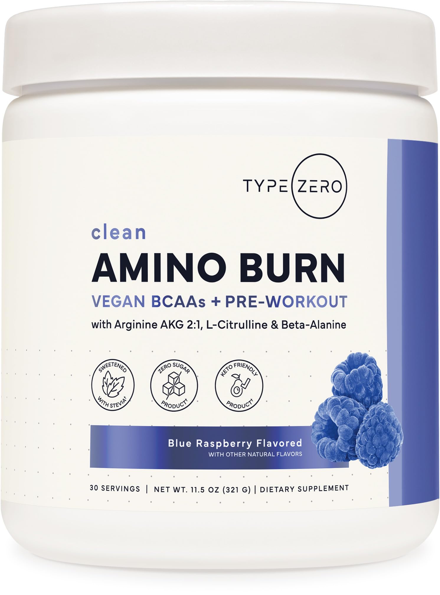 Type Zero Amino Burn - Vegan BCAA + Clean Pre Workout Powder with Arginine AKG, L-Citrulline & Beta Alanine - Amino Acid Clean Energy, Endurance & Hydration Supplement - Blue Raspberry, 30 Servings Type Zero buy supplements canada