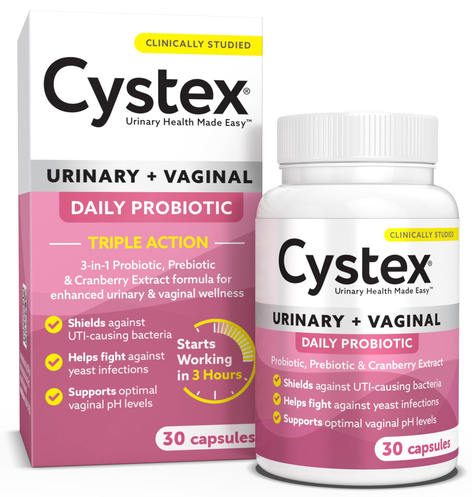 Cystex 3-in-1 Urinary Tract Probiotic for Women - Fast-Acting UTI & Yeast Infection Support with Prebiotics, Probiotics, & Cranberry - Supports Vaginal pH & Flora Balance - 30 Capsules Cystex buy supplements canada