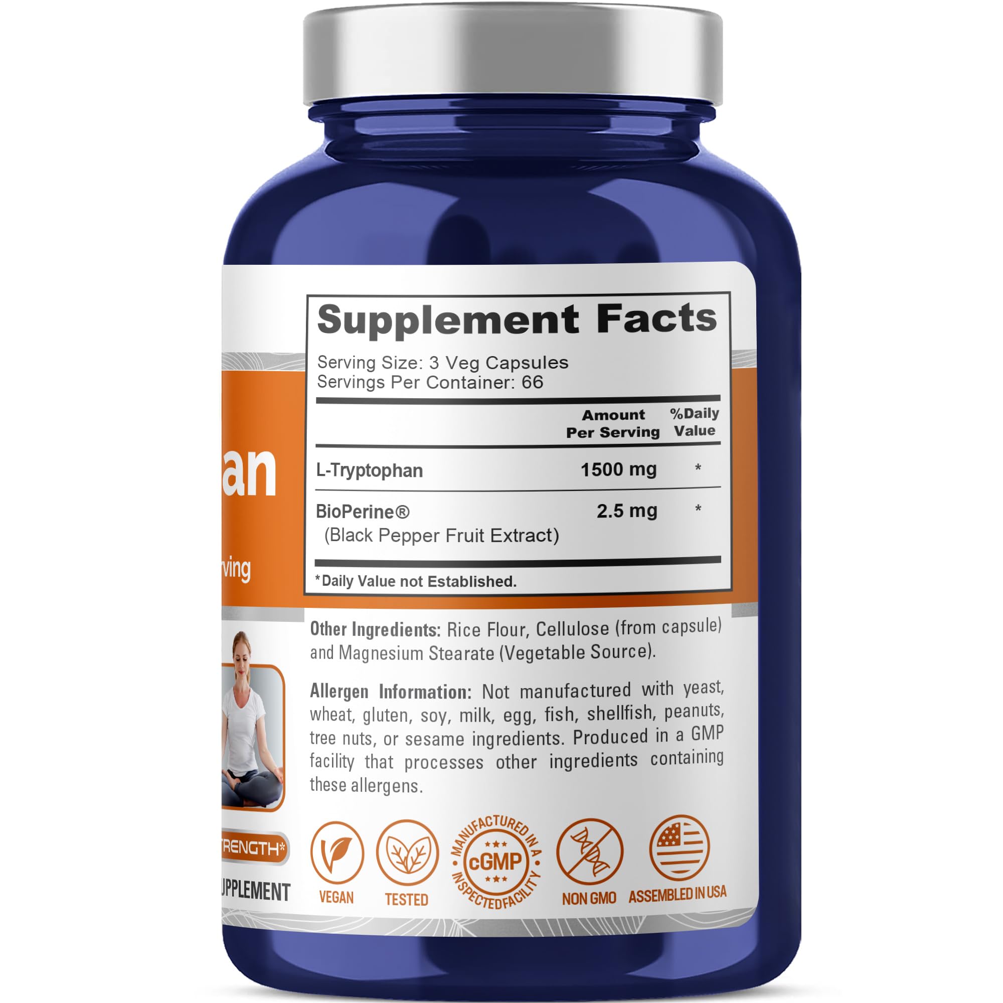 NusaPure L-Tryptophan - Suitable for Vegetarian/Vegan, Non - GMO - 1500mg 200 Capsules NusaPure buy supplements canada