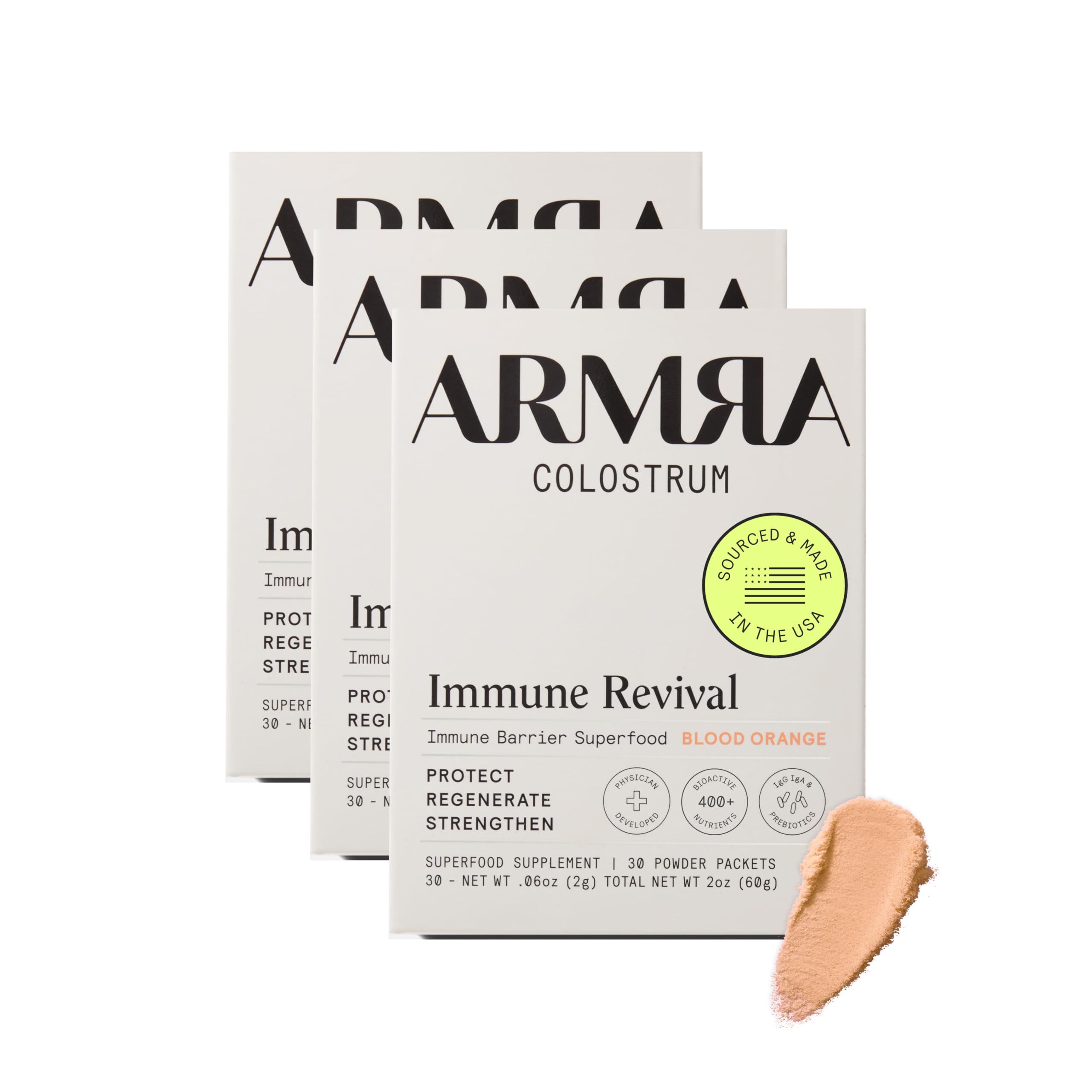 ARMRA Colostrum™ Premium Powder, Grass Fed, Gut Health Bloating Immunity Skin & Hair, Contains 400+ Bioactive Nutrients, Keto, Gluten & Fat Free (Blood Orange Bundle | 90 Servings) ARMRA buy supplements canada