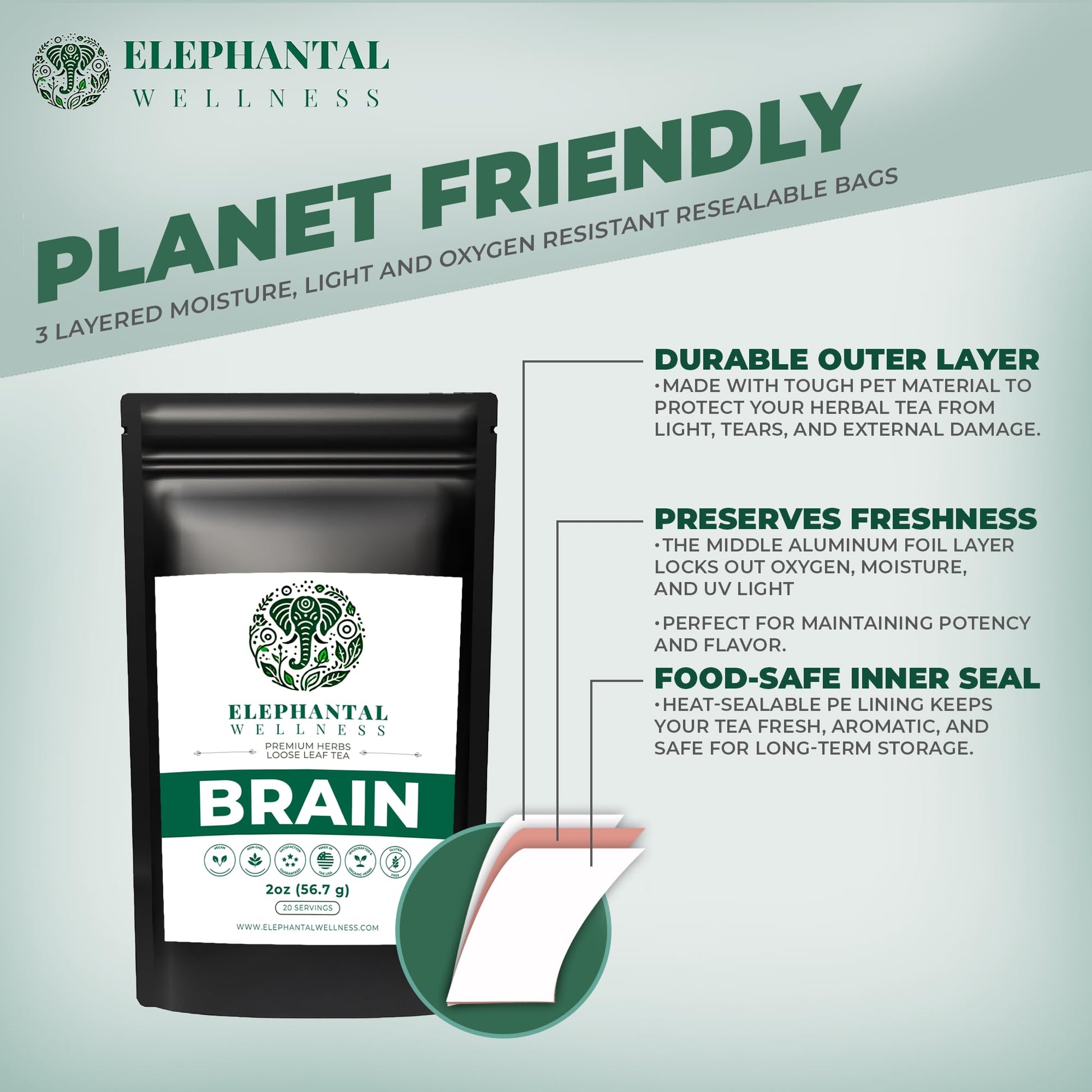 Elephantal Wellness Premium Brain Herbal Tea | Nootropic Focus & Mental Clarity with Ginkgo, Bacopa, Gotu Kola & Rosemary | Non-GMO, Caffeine-Free Coffee Alternative, Handmade Loose Leaf Blend, 2oz Loose Leaf, 20 Servings Elephantal Wellness buy supplements canada