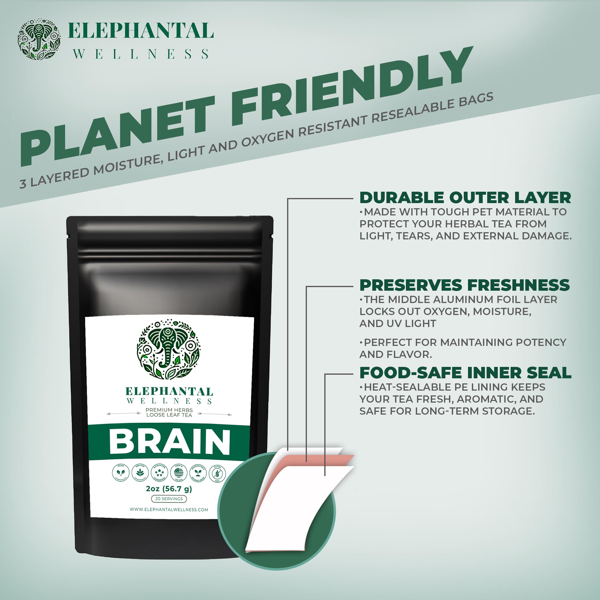 Elephantal Wellness Premium Brain Herbal Tea | Nootropic Focus & Mental Clarity with Ginkgo, Bacopa, Gotu Kola & Rosemary | Non-GMO, Caffeine-Free Coffee Alternative, Handmade Loose Leaf Blend, 2oz Loose Leaf, 20 Servings Elephantal Wellness buy supplements canada