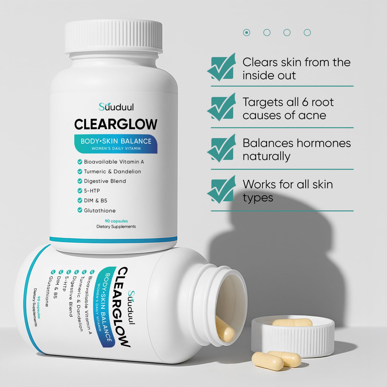 Clear Skin Supplement & Acne Supplement with Vitamin A, DIM, Milk Thistle – Hormonal Balance, Liver Detox & Antioxidant Support – Glutathione, Turmeric, Dandelion – Natural Skin Formula 90 Capsules SUUDUUL buy supplements canada