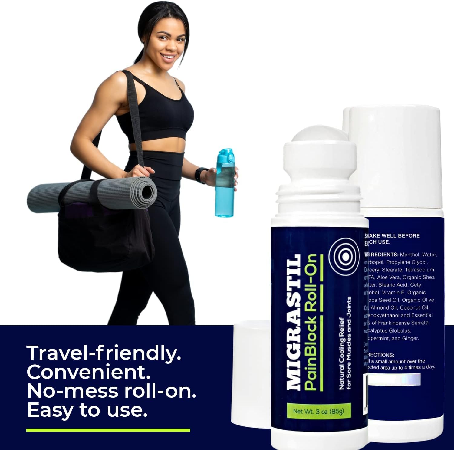 Migrastil PainBlock Roll-On 3 oz - Topical Roll-On for Muscle Aches, Cramps, Joint & Nerve Discomfort. Works Great on Shoulders, Neck, Feet, Knees, Legs, Back, Elbows, HIPS, Etc. (2) Basic Vigor buy supplements canada