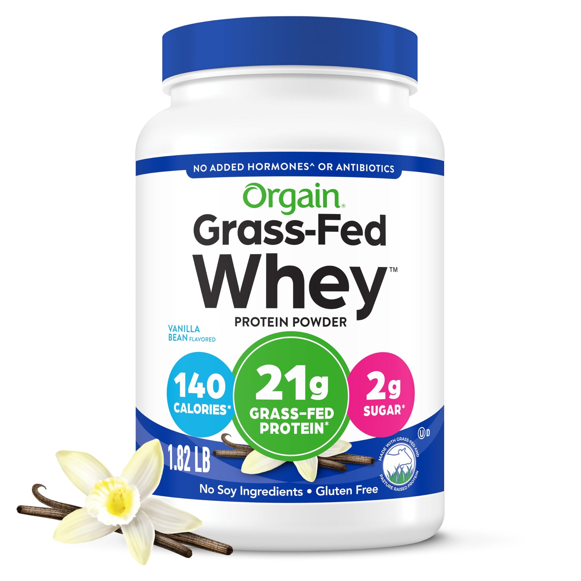 Orgain Whey Protein Powder, Vanilla Bean, 21g Grass Fed Dairy Protein, 5g BCAAs, 3g Prebiotic Fiber, 2g Sugar, No Added Hormones, Gluten Free, Kosher, for Shakes & Smoothies, 1.82 lb Orgain buy supplements canada