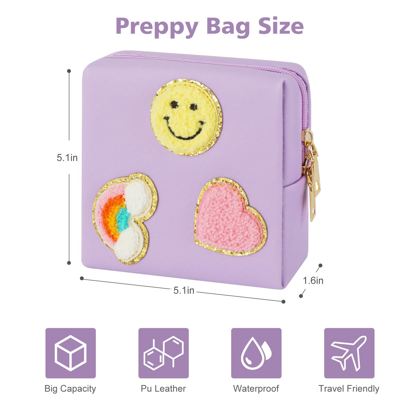 Preppy Patch Period Bag for Teen Aged Girls, Sanitary Napkin Storage Bag, Functional PU Leather Sanitary airogym buy supplements canada