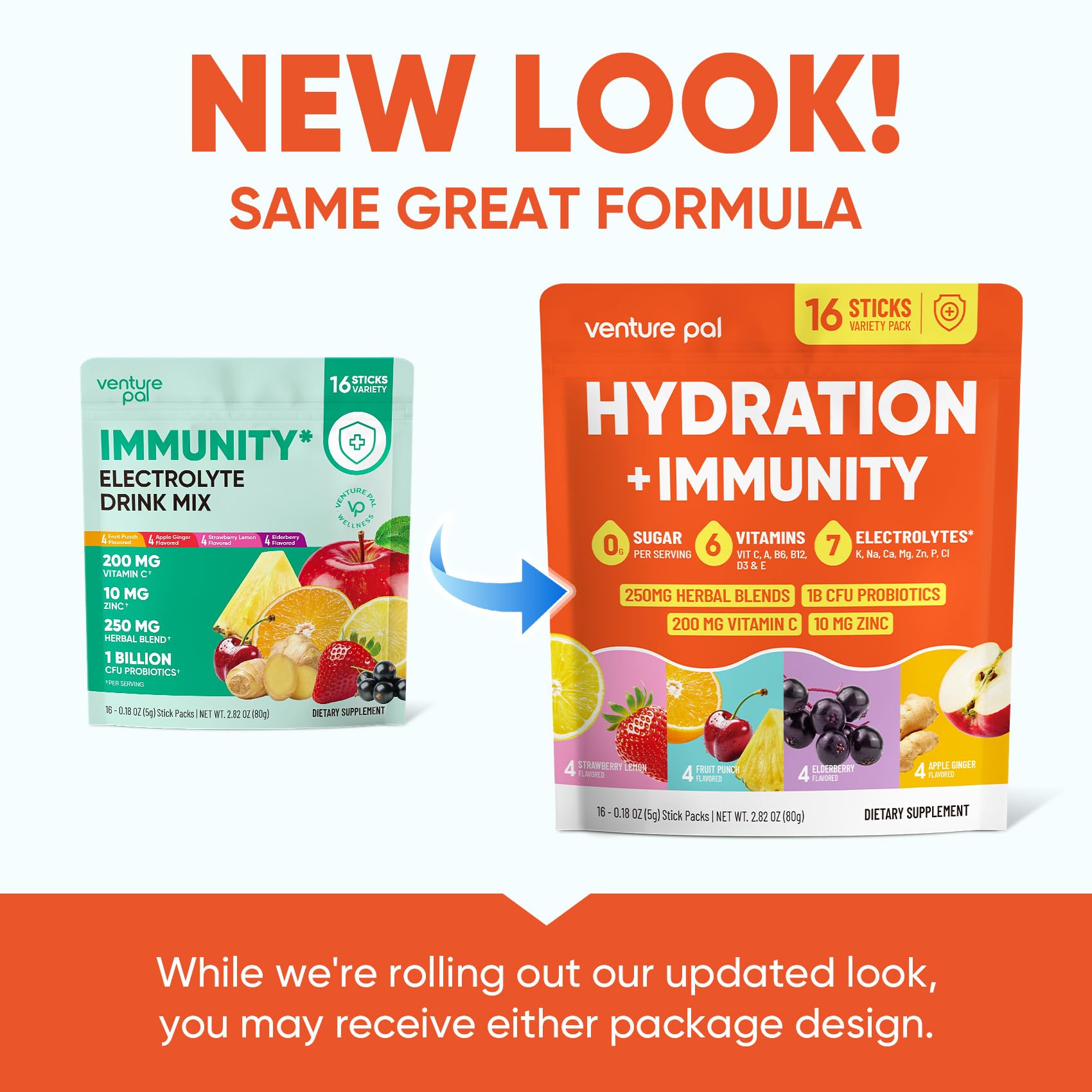 Venture Pal 2-in-1 Hydration + Immune Electrolytes Powder Packets with 7 Electrolytes & 6 Vitamins, Elderberry, Turmeric, Echinacea | Liquid Daily IV Drink Mix Venture Pal buy supplements canada