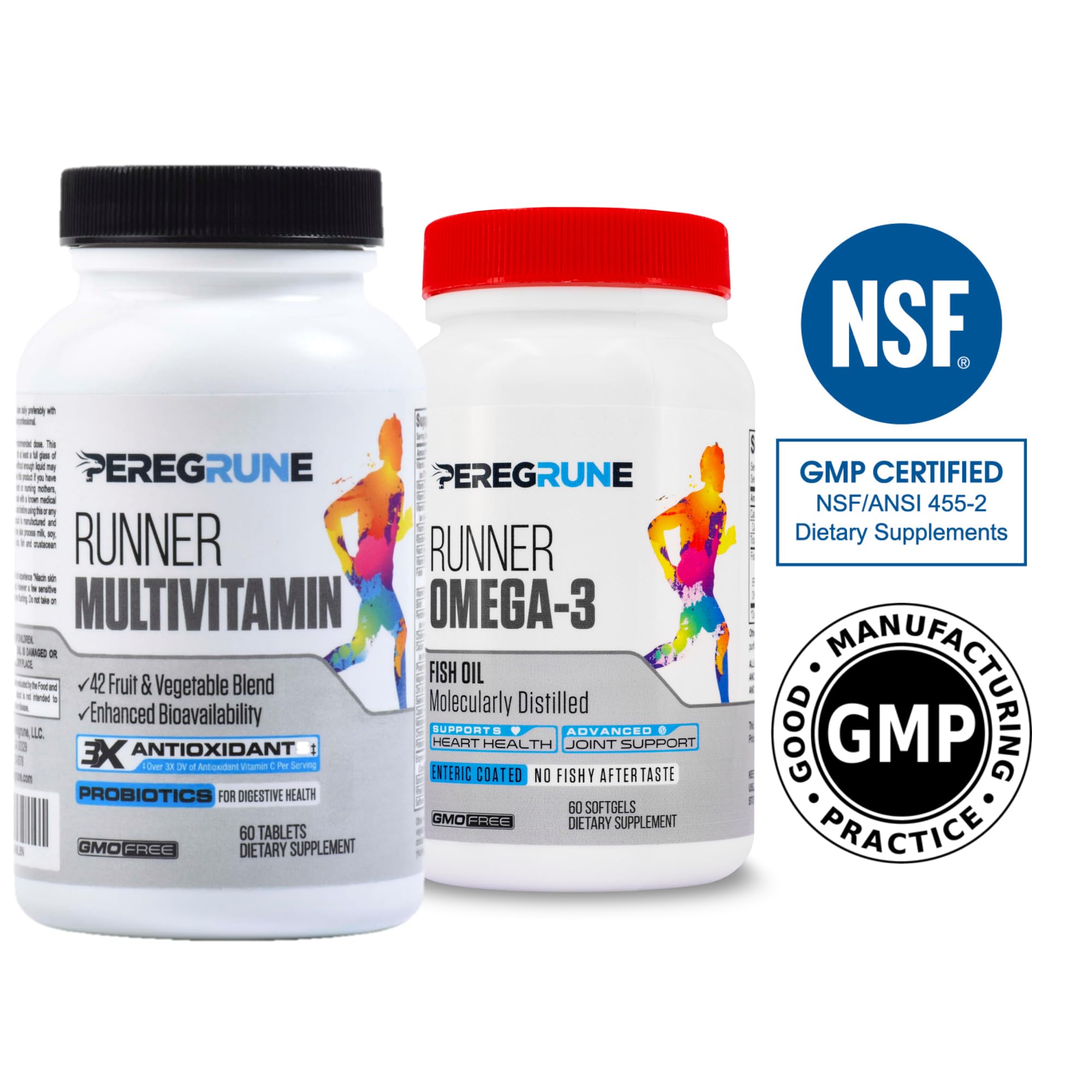 PEREGRUNE Runner Multivitamin & Omega 3 Bundle (1 Month Supply) | Antioxidants for Health & Recovery | Vitamin B Complex for Endurance, Energy, VO2 Max | Joints & Heart: 1,000mg Fish Oil PEREGRUNE buy supplements canada