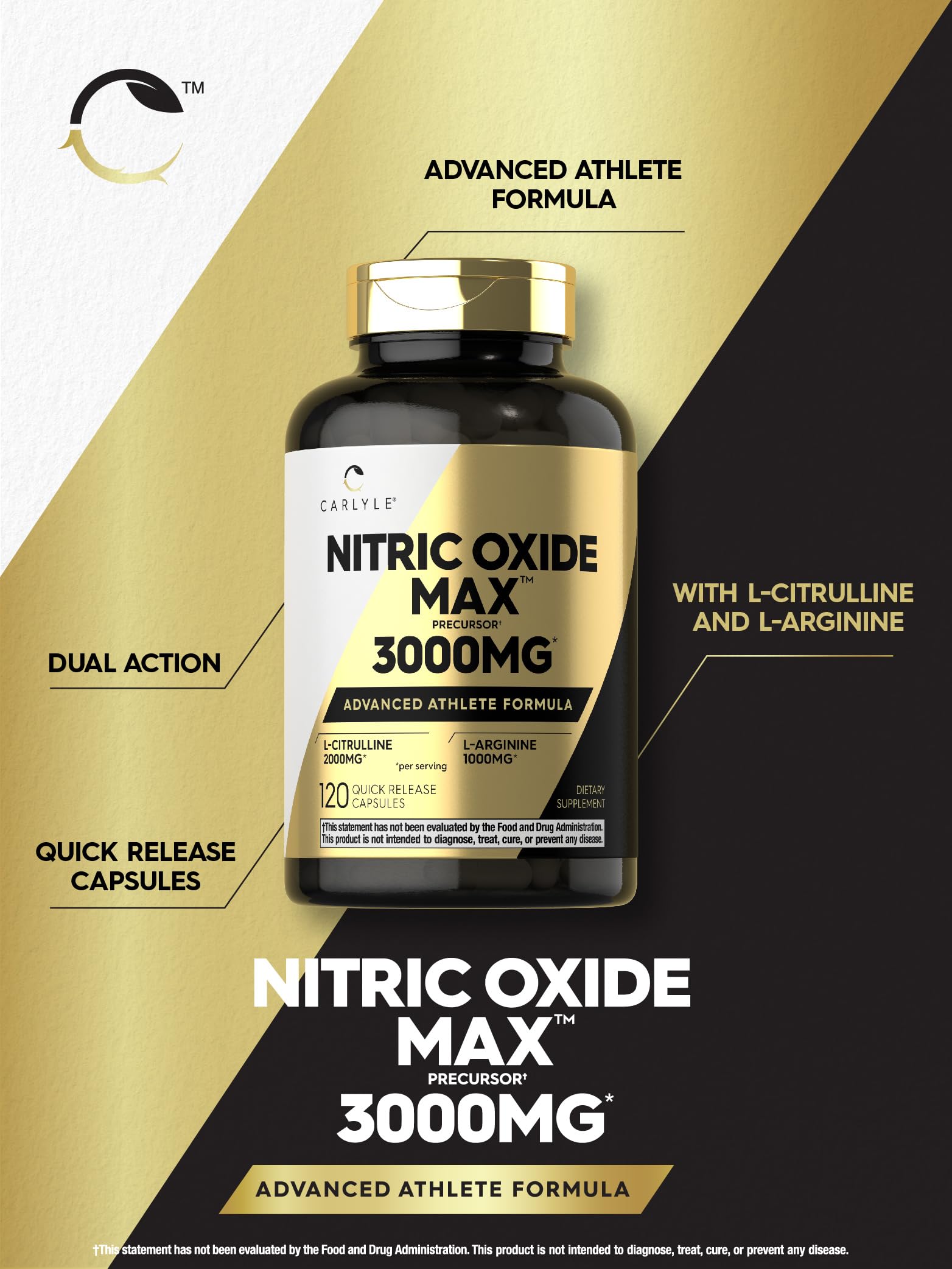 Carlyle Nitric Oxide Supplement 3000mg | 120 Capsules | with L-Arginine & L-Citrulline | for Men & Women | Pre & Post Workout | Non-GMO, Gluten Free Carlyle buy supplements canada