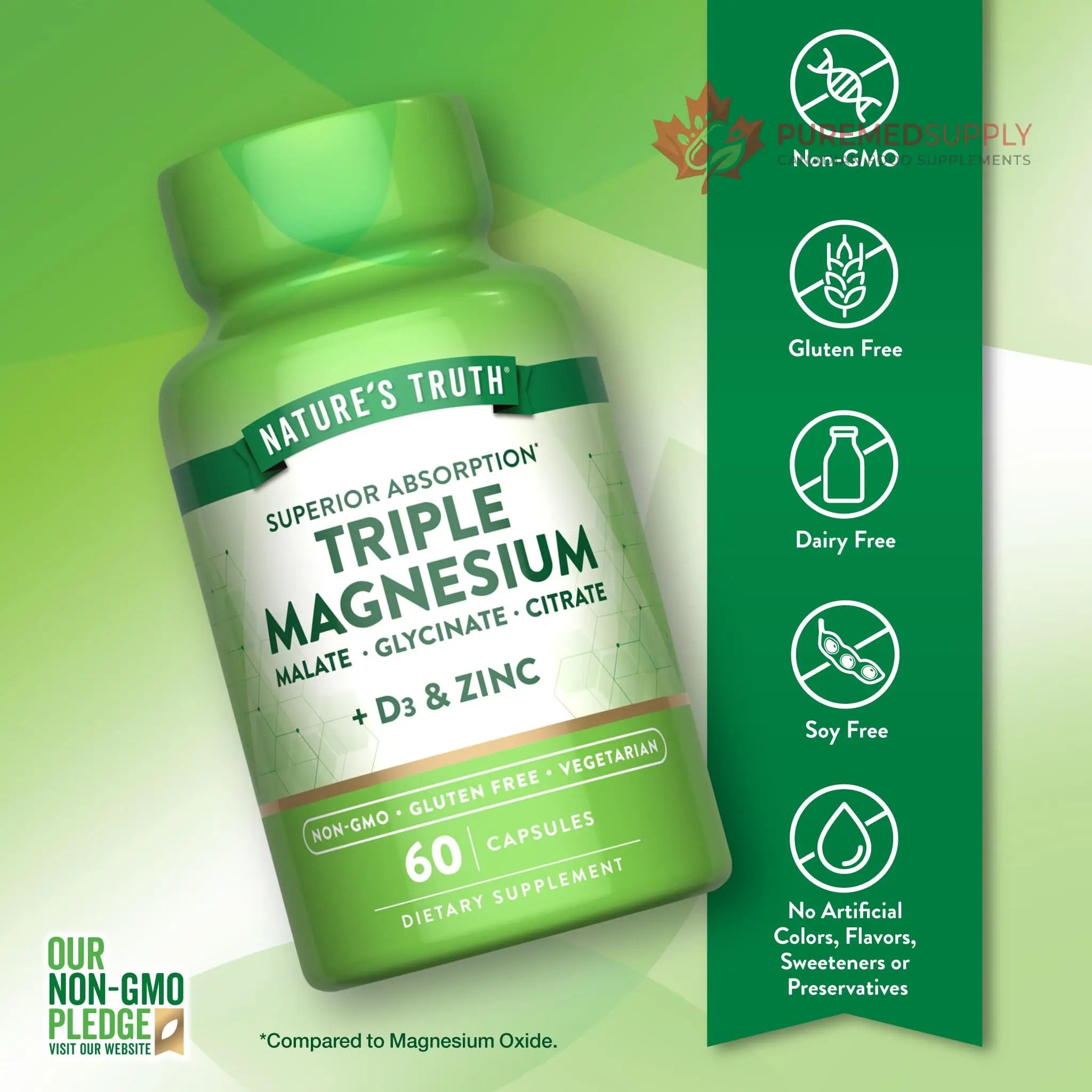 Nature's Truth Triple Magnesium Complex Supplement | 60 Capsules | Glycinate, Citrate & Malate | with D3 & Zinc | Vegetarian, Non-GMO, & Gluten Free Nature's Truth buy supplements canada