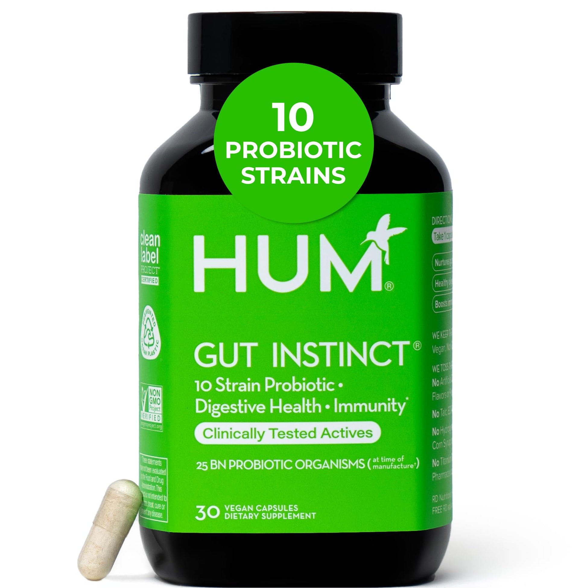 HUM Gut Instinct Daily Probiotics for Women and Men, Digestive Health, Lactobacillus, Bifidobacterium Strains for Immune Support, Probiotic Supplement for Healthy Gut Diversity, 30 Capsules HUM buy supplements canada