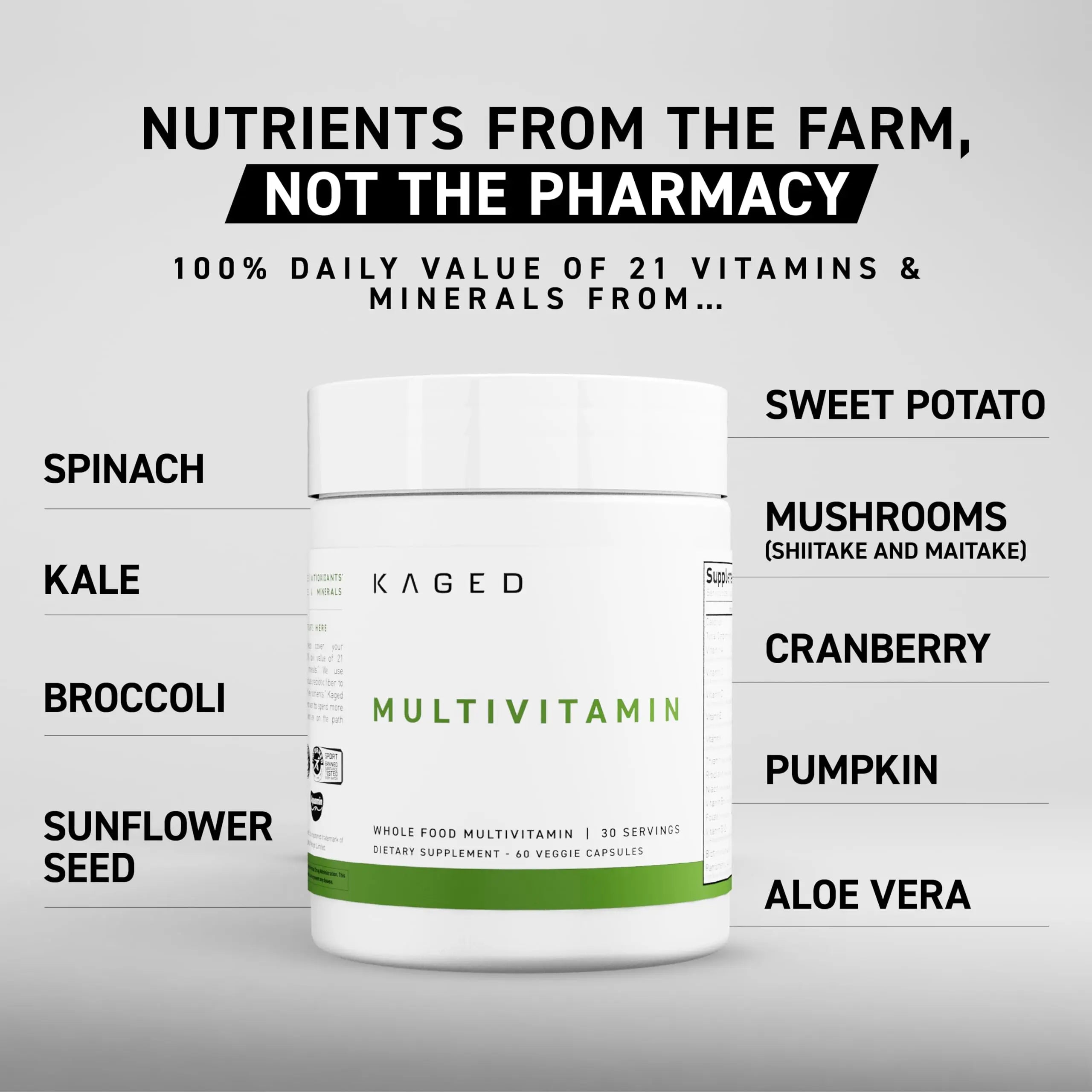 Kaged Multivitamin Capsules | Unflavored | Whole Foods Organic Fruits & Veggies | Plant Based Vegan Multivitamin Kaged buy supplements canada