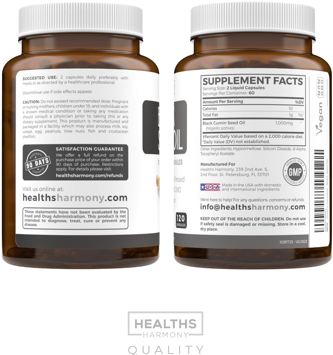 Black Seed Oil - 120 Softgel Capsules Skin Health (Non-GMO & Vegan) Cold-Pressed Nigella Sativa Producing Pure Black Cumin Seed Oil with Vitamin E Healths Harmony buy supplements canada