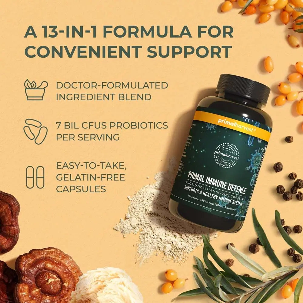 Primal Harvest Primal Immune Defense: 10-in-1 Immune Support with Probiotics, Zinc, Vitamins C, B6, D3 & K2 Primal Harvest buy supplements canada