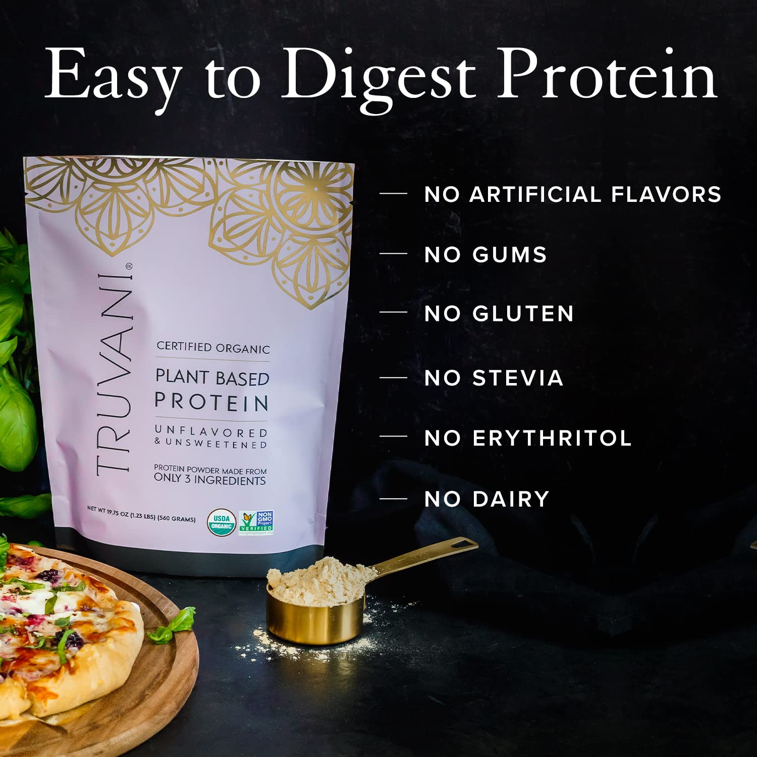Truvani Organic Vegan Protein Powder Unflavored - 20g of Plant Based Protein, Organic Truvani buy supplements canada