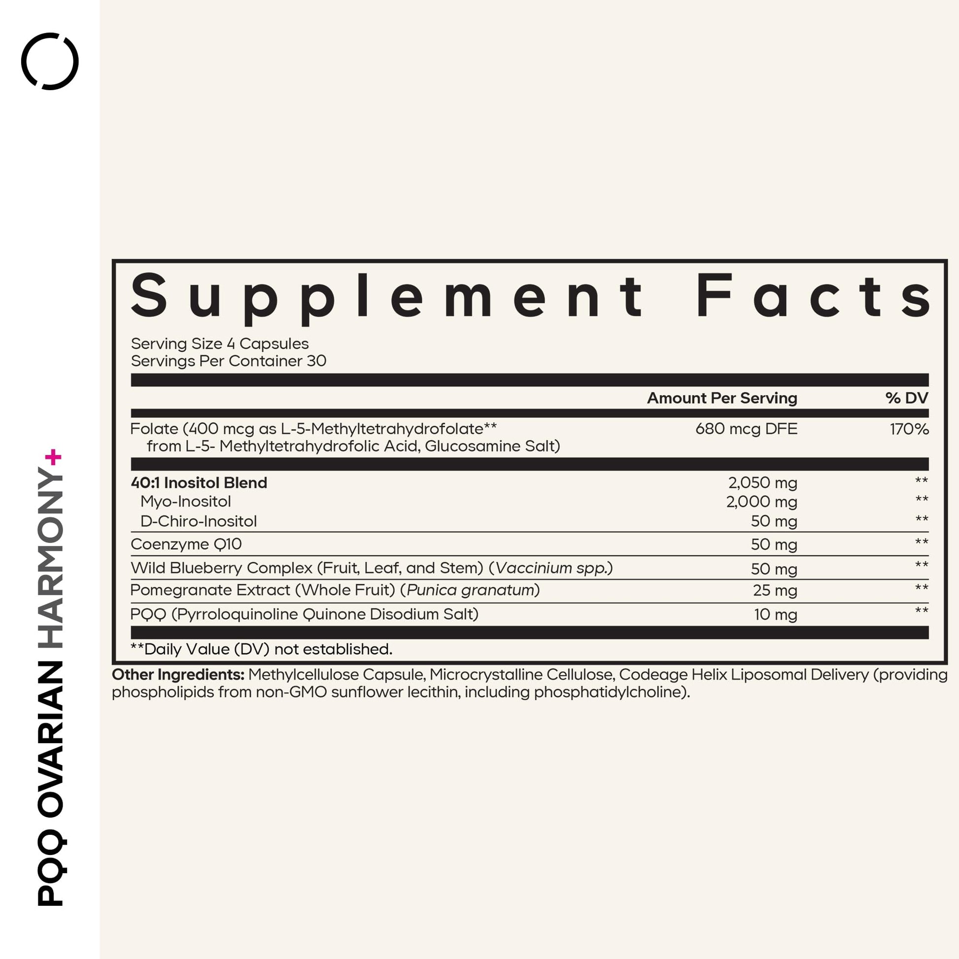 Codeage PQQ Ovarian Harmony+ Supplement - PQQ (Pyrroloquinoline Quinone), Myo-Inositol & D-Chiro-Inositol 40:1 Blend, Folate 5-MTHF, CoQ10, Wild Blueberry - Liposomal Delivery - Non-GMO - 120 Capsules Codeage buy supplements canada