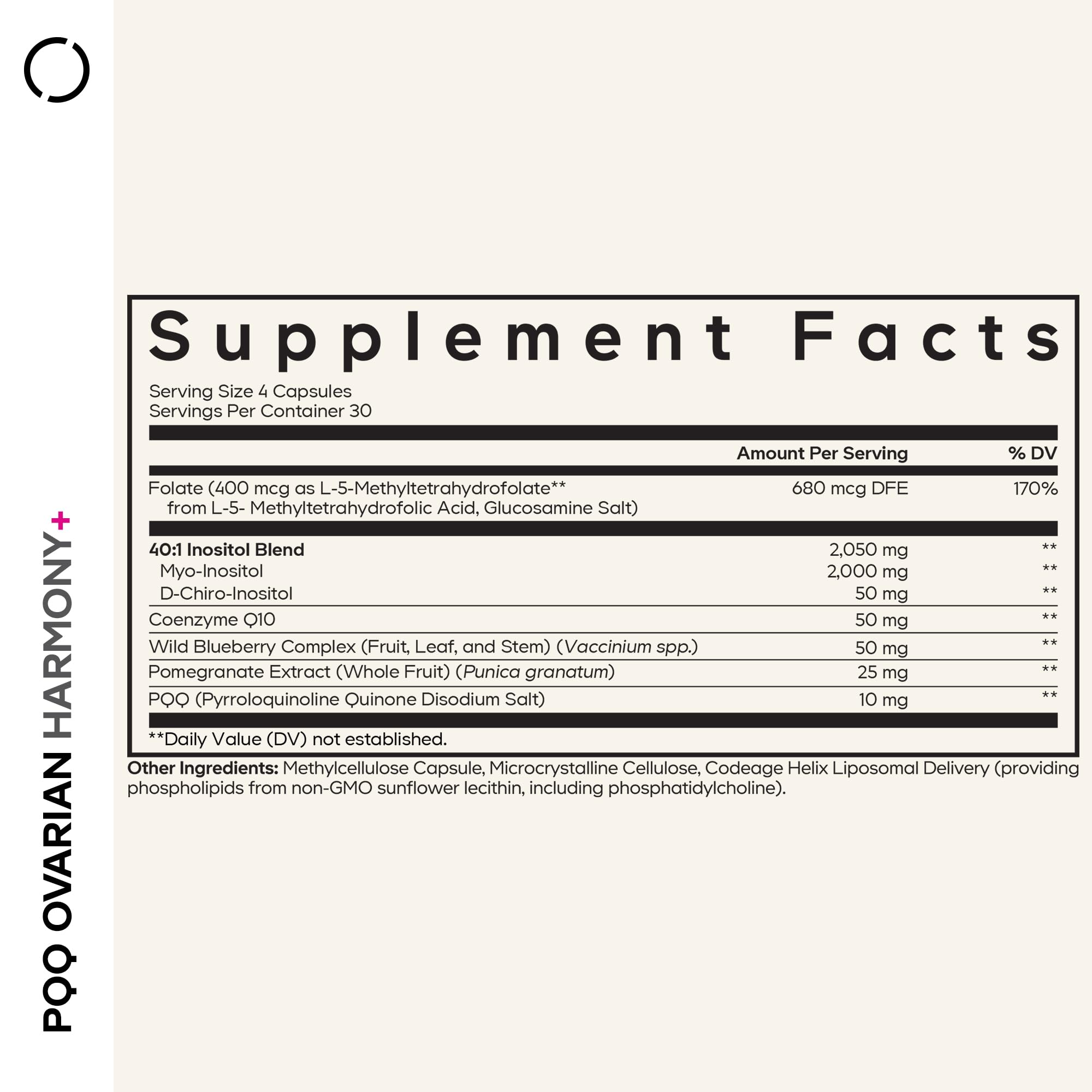 Codeage PQQ Ovarian Harmony+ Supplement - PQQ (Pyrroloquinoline Quinone), Myo-Inositol & D-Chiro-Inositol 40:1 Blend, Folate 5-MTHF, CoQ10, Wild Blueberry - Liposomal Delivery - Non-GMO - 120 Capsules Codeage buy supplements canada