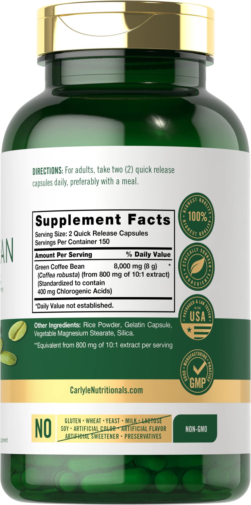 Carlyle Green Coffee Bean Extract | 8000 mg | 300 Capsules | Non-GMO and Gluten Free Carlyle buy supplements canada