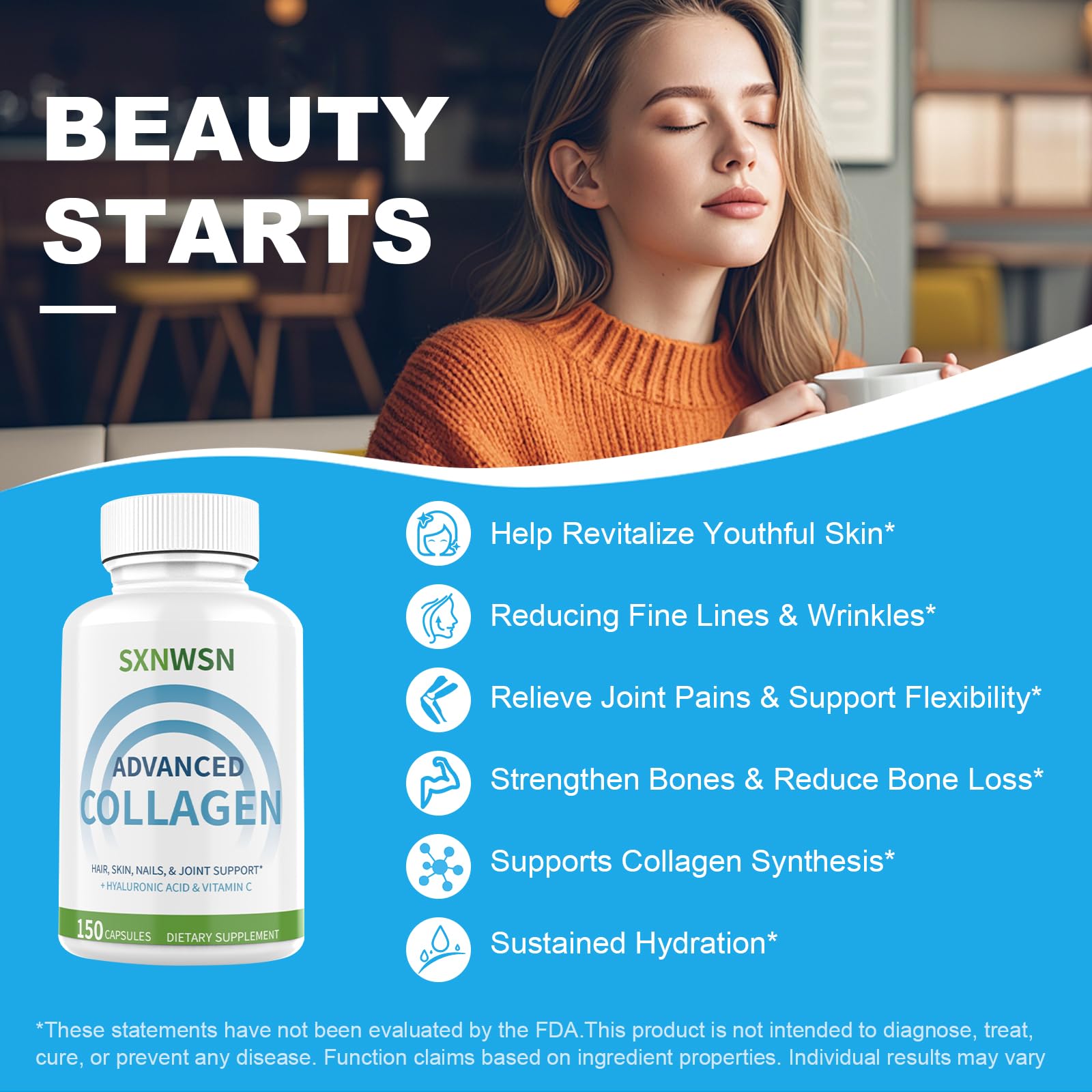 Advanced Multi Collagen Supplement with Vitamin C + Hyaluronic Acid - Hydrolyzed Collagen Peptides Supports for Skin, Joints & Hair* | Collagen Complex 150 Capsules for Women or Men SXNWSN buy supplements canada