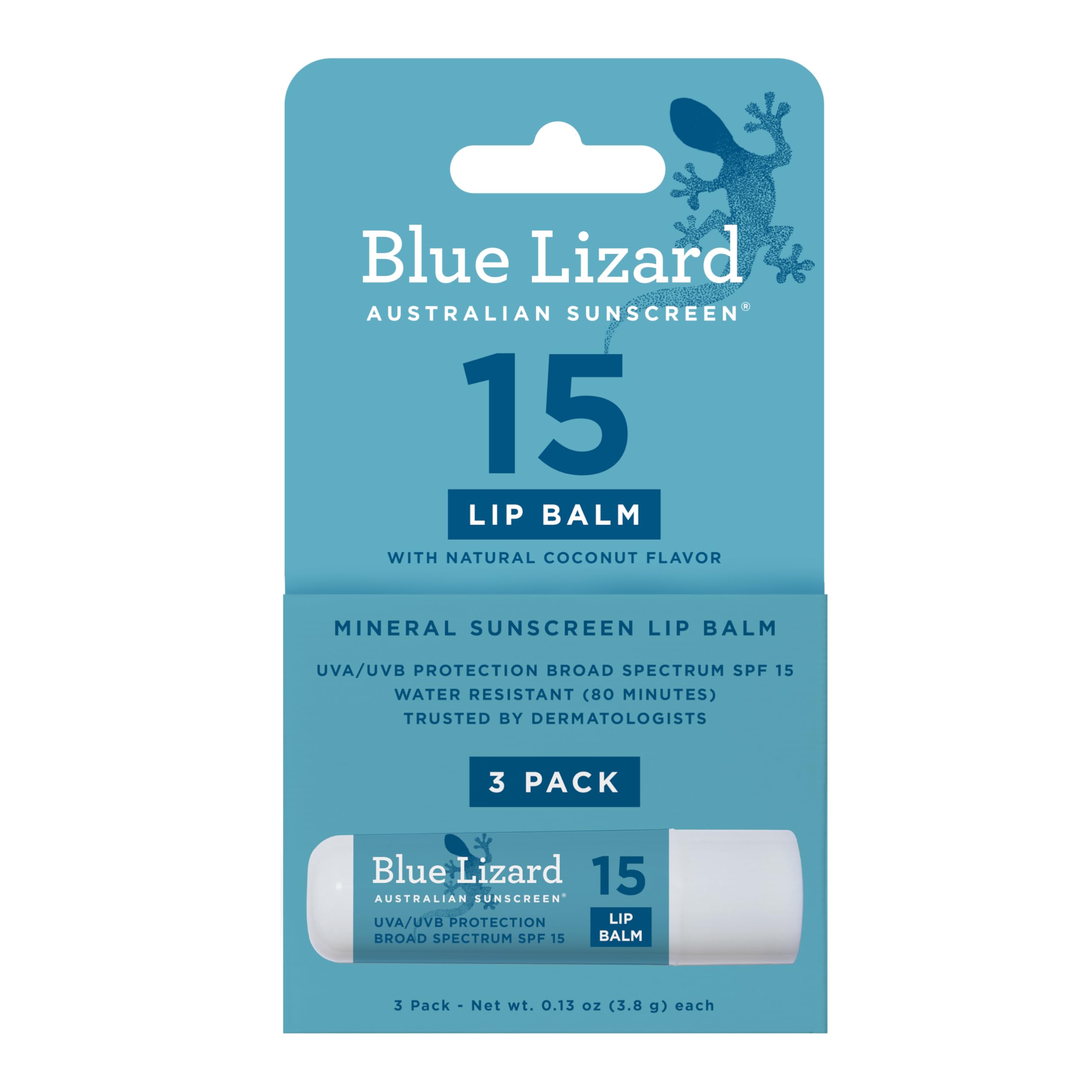 BLUE LIZARD Mineral SPF 15 Lip Balm, 3-Pack: Broad Spectrum Sun Protection, Natural Coconut Flavor, 8 Natural Oils BLUE LIZARD buy supplements canada