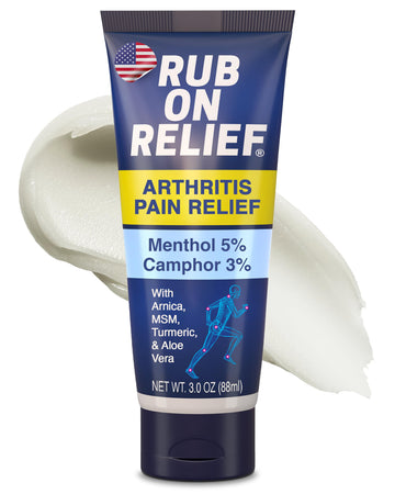 RUB ON RELIEF Arthritis Pain Relief Cream – 10-in-1 Non-Greasy Joints Pain Cream for Knees, Back, Neck, Hands, & Muscle Aches with Menthol, Camphor, Arnica, MSM & Turmeric Up to 8 Hours, 3oz (1 Pack) RUB ON RELIEF buy supplements canada