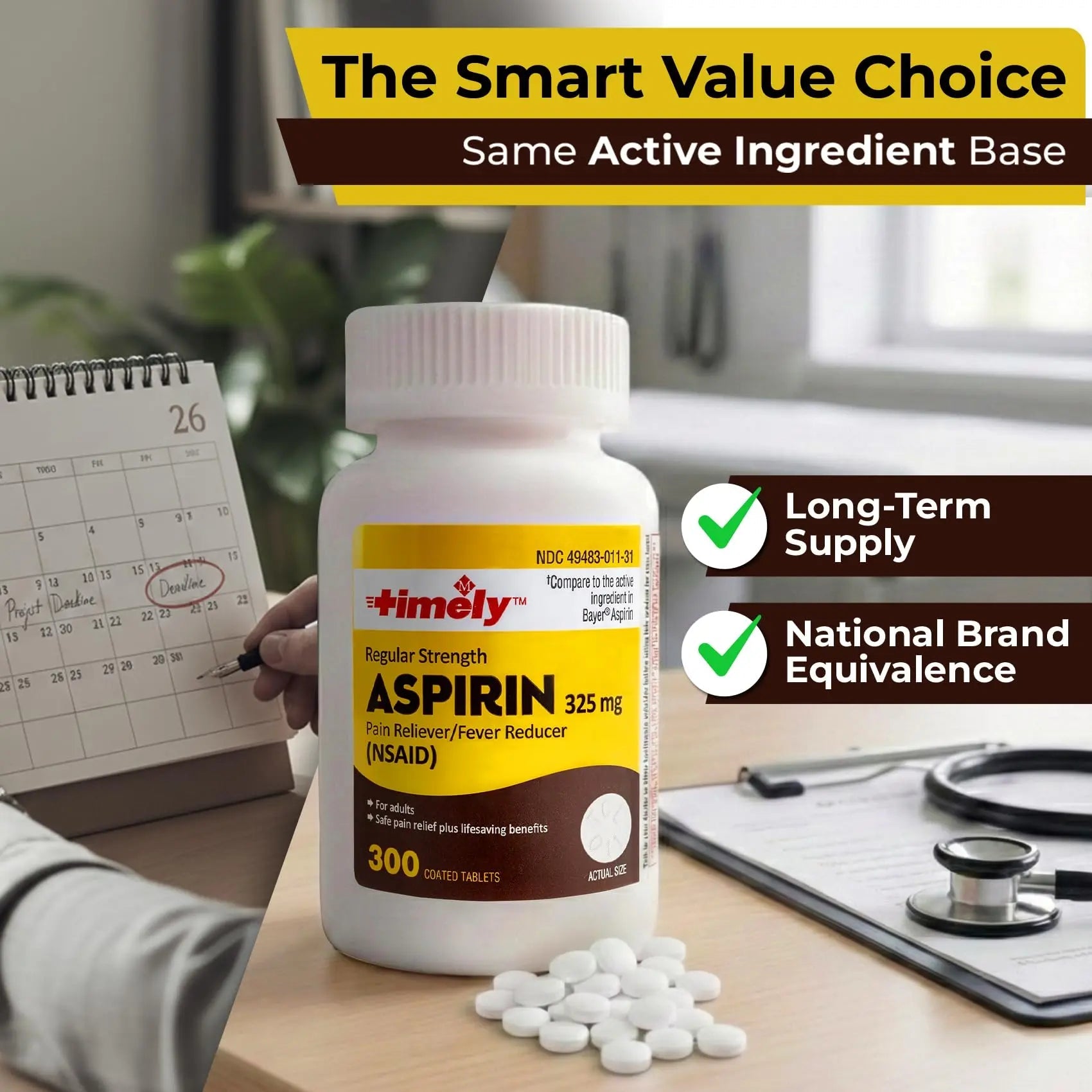 TIME-Cap-Labs 300 Count Regular Strength Aspirin 325mg for Adults - Compared to Bayer - Coated Regular Strength Aspirin Tablets - Pain Reliever for Minor Aches and Pains TIME-CAP LABS, INC. buy supplements canada