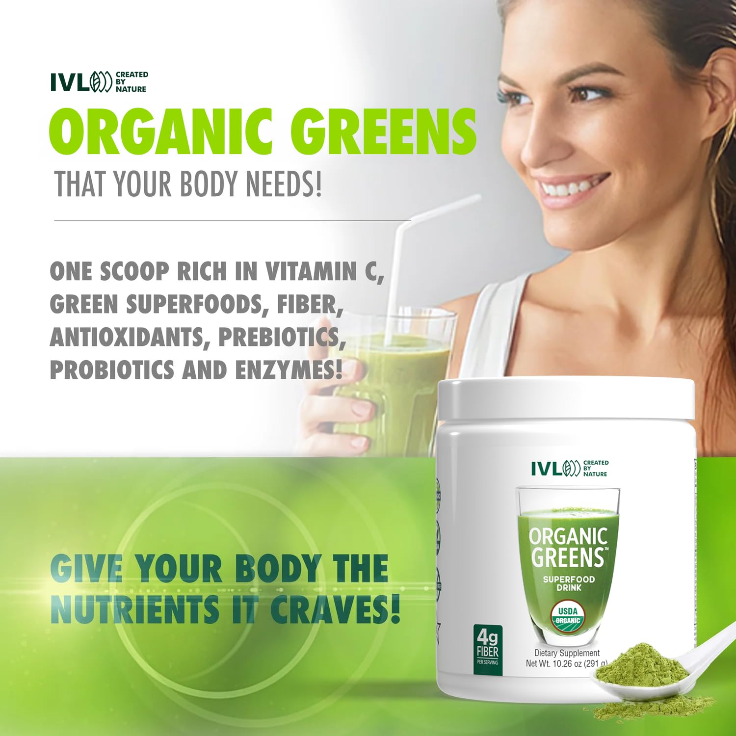 IVL - Organic Greens - Organic Superfood Drink - Loaded with Antioxidants, Micronutrients, Prebiotics & Probiotics - for Immune Support, Digestive Health - Great Taste (1 Pack, 30 Servings) IVL buy supplements canada