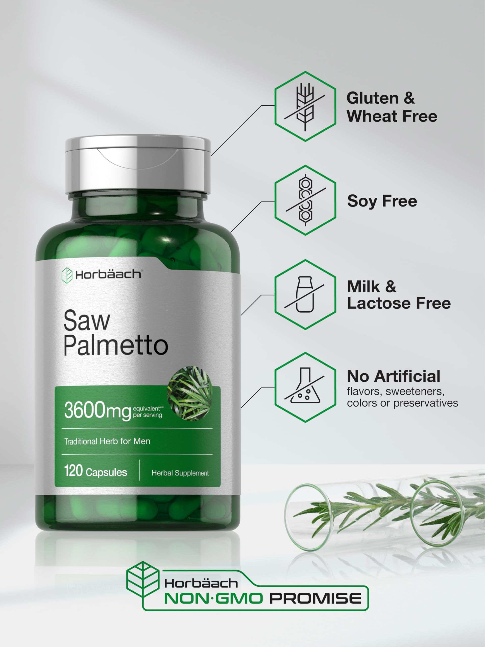 Horbäach Saw Palmetto Extract | 120 Capsules | Non-GMO and Gluten Free Formula | from Saw Palmetto Berries Horbäach buy supplements canada
