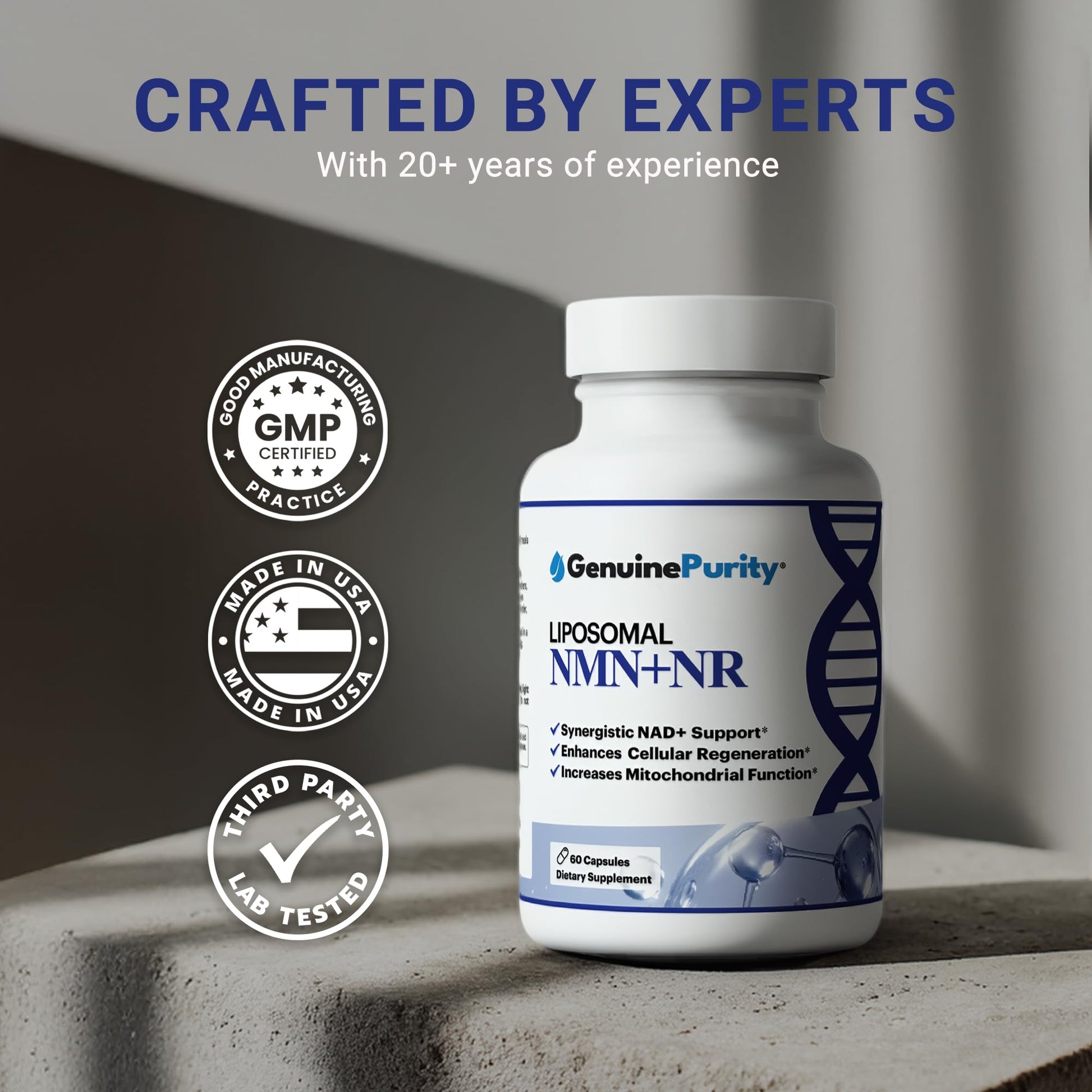 GenuinePurity - Liposomal NMN + NR Supplement - 60 Vegan Capsules to Support Cellular Health, Energy & NAD+ Levels - USA Made, Non-GMO, Gluten Free GenuinePurity buy supplements canada