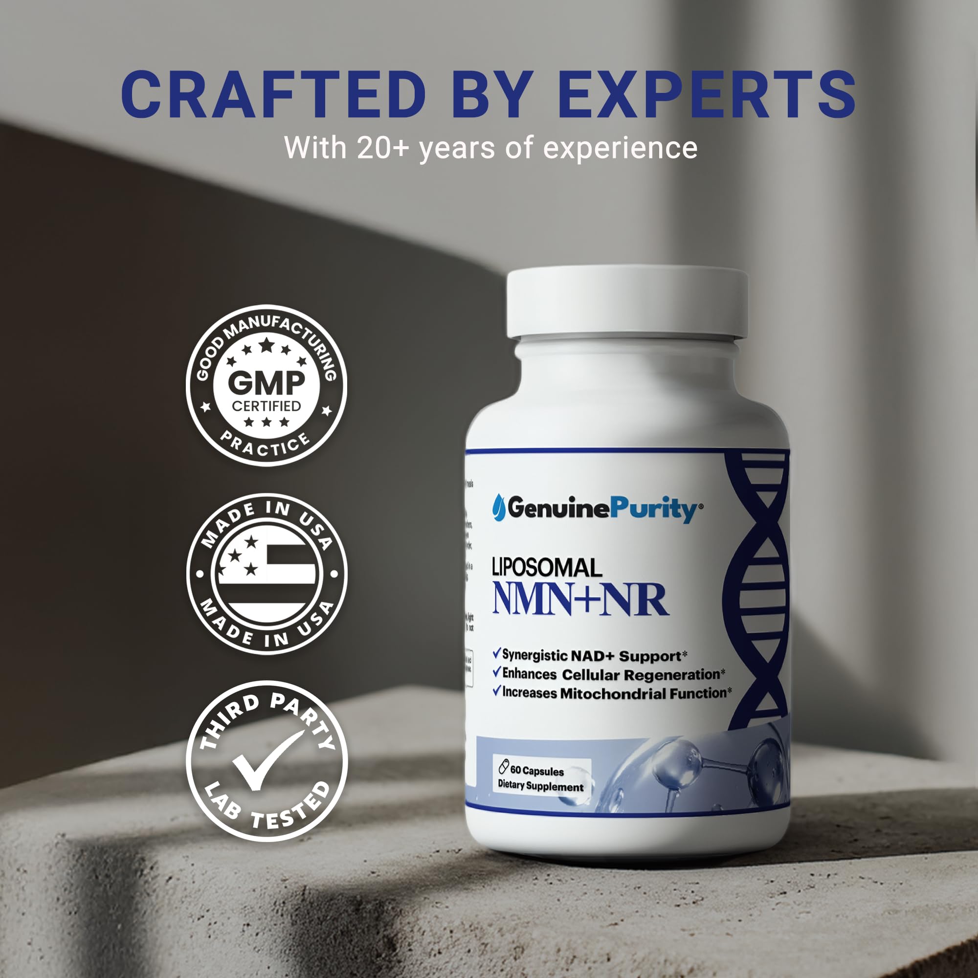 GenuinePurity - Liposomal NMN + NR Supplement - 60 Vegan Capsules to Support Cellular Health, Energy & NAD+ Levels - USA Made, Non-GMO, Gluten Free GenuinePurity buy supplements canada