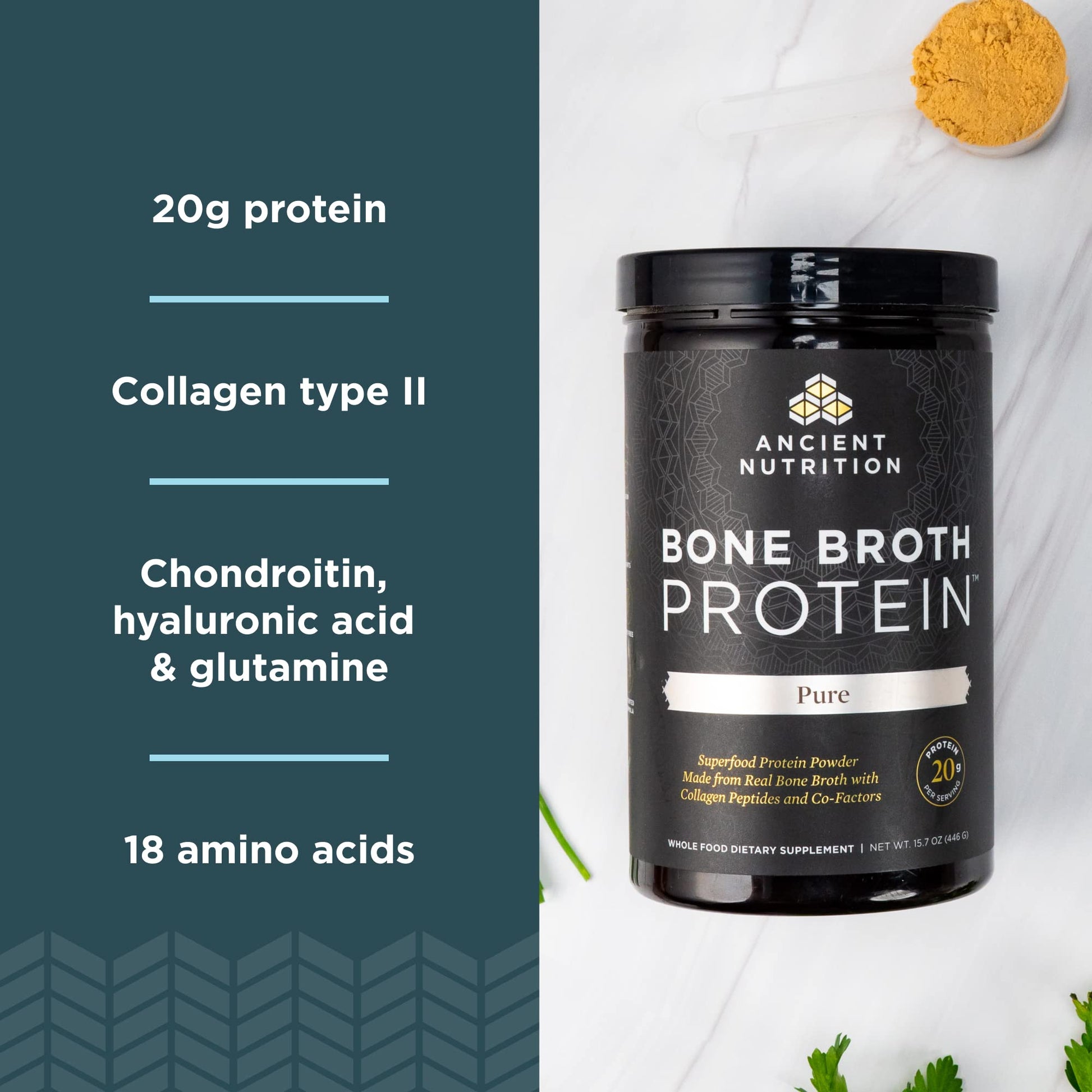 Ancient Nutrition Bone Broth Protein Powder, Pure Flavor, 20 Servings Size Ancient Nutrition buy supplements canada