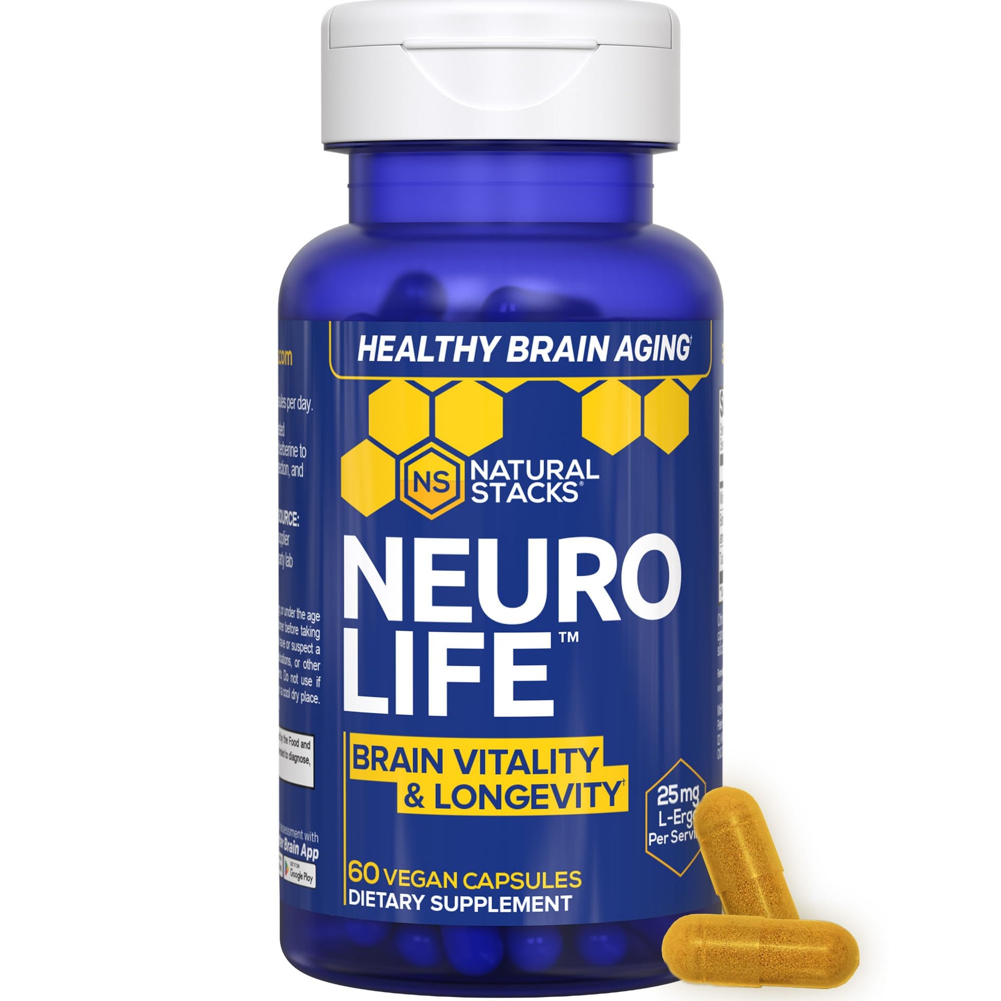 NeuroLife Longevity Supplement - 500mg Taurine & 400mg Berberine Supplement - Clinically Tested MitoPrime L-Ergothioneine - Brain Support for Cognitive Vitality - 60 Berberine Capsules NATURAL STACKS buy supplements canada