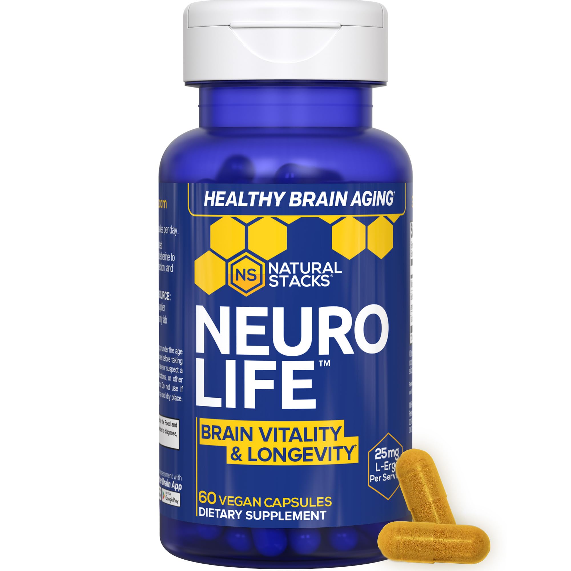 NeuroLife Longevity Supplement - 500mg Taurine & 400mg Berberine Supplement - Clinically Tested MitoPrime L-Ergothioneine - Brain Support for Cognitive Vitality - 60 Berberine Capsules NATURAL STACKS buy supplements canada