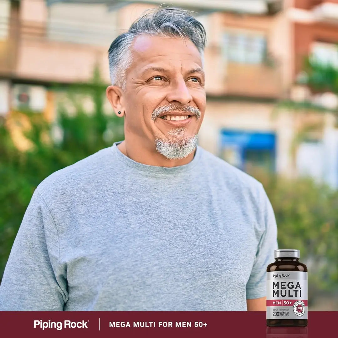 Piping Rock Multivitamin for Men Over 50+ | 200 Caplets | Mega 50 Plus Daily Multimineral | with Magnesium, Calcium, Zinc | Piping Rock buy supplements canada
