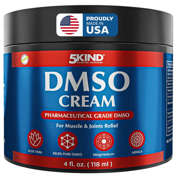 5Kind DMSO Cream for Pain Relief 4 fl oz - 99.9% Pure DMSO Pharmaceutical Grade Cream - Aloe Vera, Magnesium, Arnica & Menthol - Topical Muscle and Joint Pain Relief - Registered NDC - Made in USA 5kind clinical skincare buy supplements canada