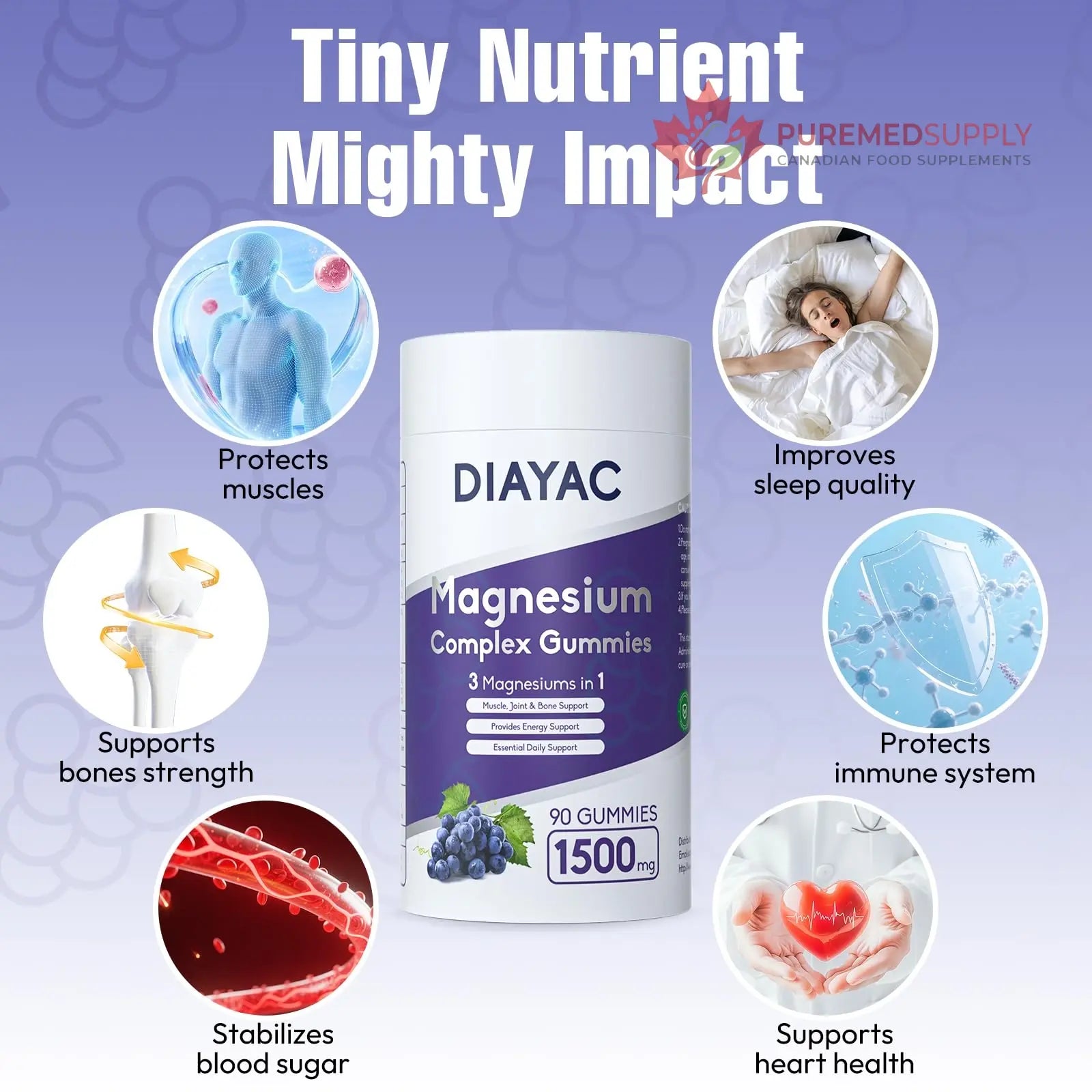 Magnesium Complex Gummies, Individually Packaged Magnesium Supplement, Magnesium Chelate, Bisglycinate, Malate, Citrate, Taurate Chewable for Women & Men,Sleep&Muscle&Nerve Health, Vegan 90 Counts DIAYAC buy supplements canada