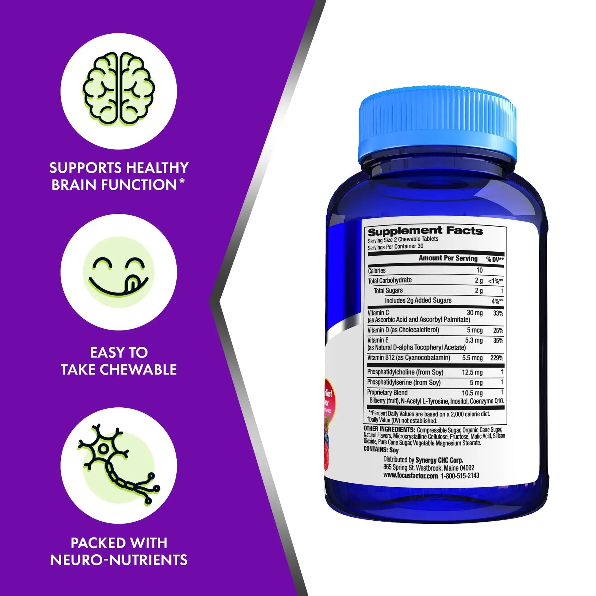 Focus Factor Kids Complete Daily Chewable Vitamins: Multivitamin & Neuro Nutrient (Brain Function) w/Vitamin B12, C, D3-60 Count Focus Factor buy supplements canada