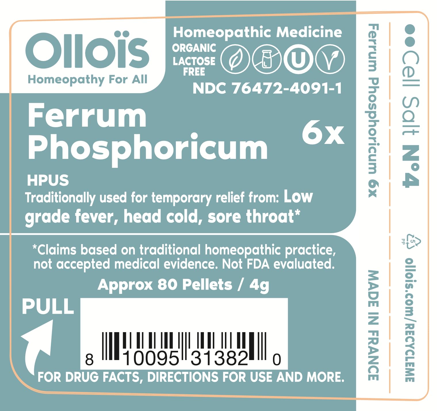 Ferrum Phosphoricum- OLLOIS - Organic & Vegan, Kosher Certified, Cell Salt #4 (Approx. 80 pellets) OLLOÏS buy supplements canada