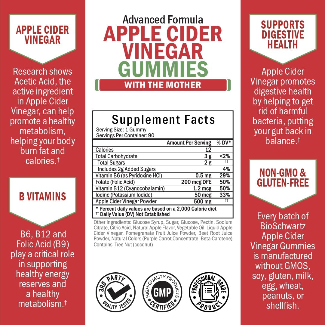 Apple Cider Vinegar Gummies for Weight Loss - ACV Gummies with The Mother BioSchwartz buy supplements canada